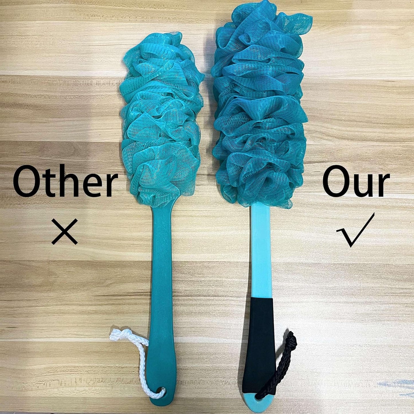 2 Pack Back Scrubber for Shower, Anti Slip Long Handle Bath Body Brush, Loofah with Handle, Back Scrub Brush, Soft Mesh Loofah Sponge Shower Brush for Women, Men, Elderly (2 Pack= Blue)