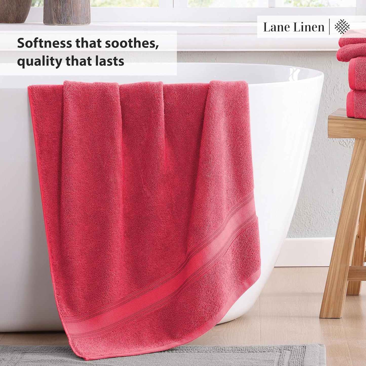 LANE LINEN Luxury Bath Towels Set - 3 Piece Set, 100% Cotton Bathroom Towels, Zero Twist, Quick Dry Towels, Absorbent Bath Towel, Super Soft, 1 Bath Towel, 1 Hand Towel, 1 Wash Cloths - Honeysuckle
