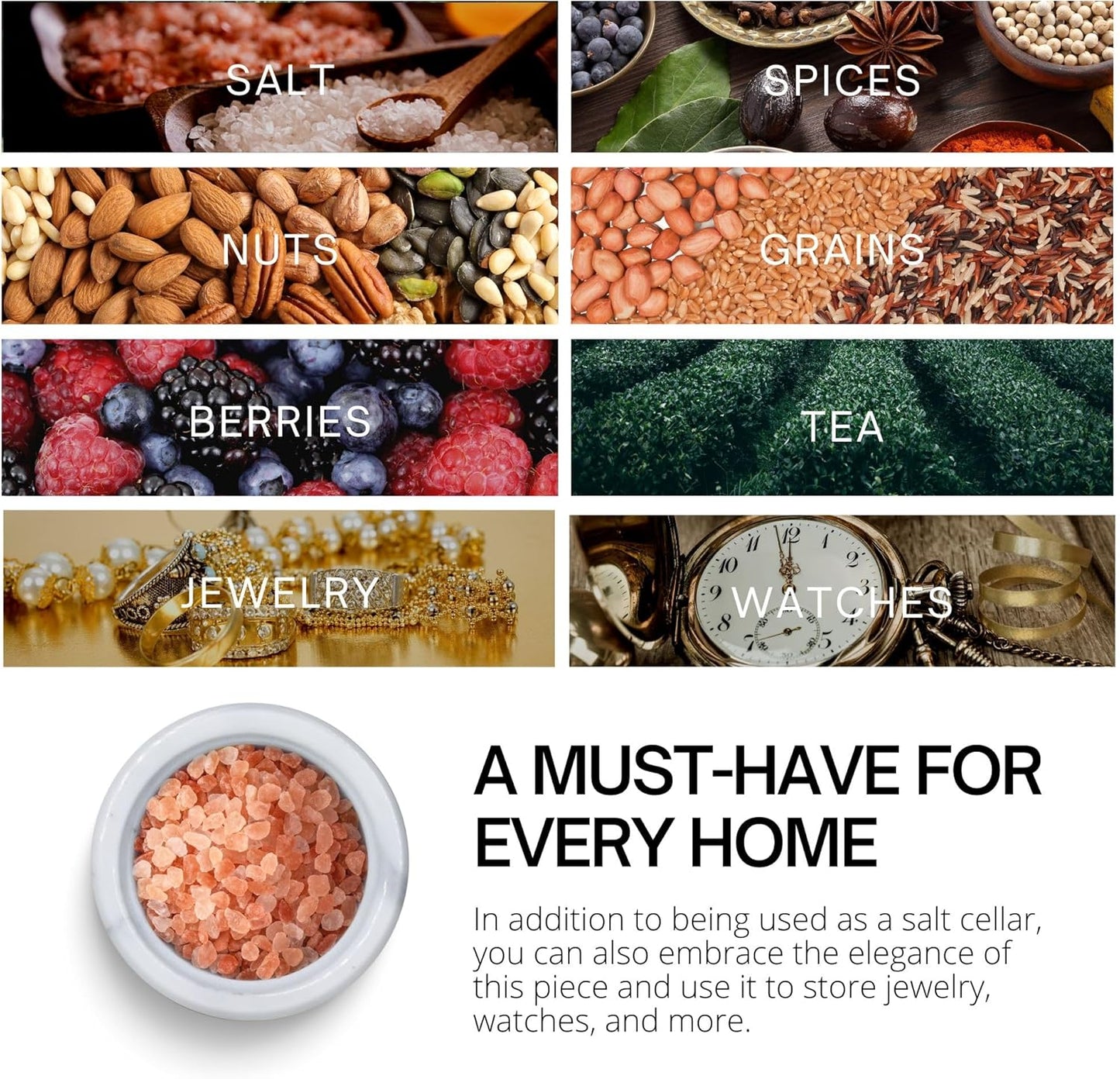 Flexzion Marble Salt Cellar with Lid - Salt and Pepper Bowls Dish Container for Kitchen - Marble Pepper Jar Storage Box Holder for Paprika, Herbs, Sugar, Jewelry & Watches (Set of 2, Black & White)