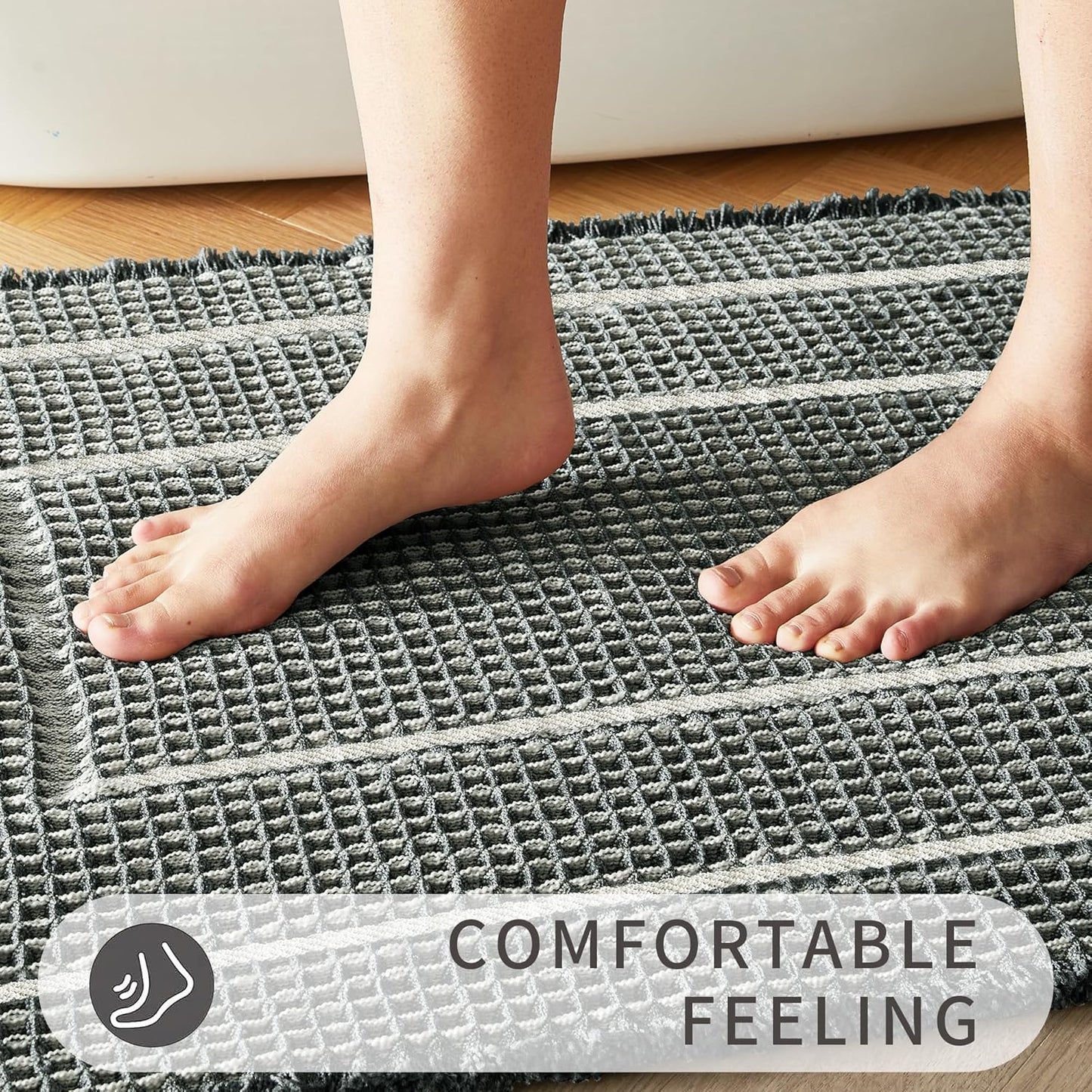 Bath Matts - Upgraded Waffle Super Absorbent, Non Slip Washable, Quick Dry Shower Mats, Ultra Soft for Bathroom Floor, Bluish Grey & Yellow, 24"*36