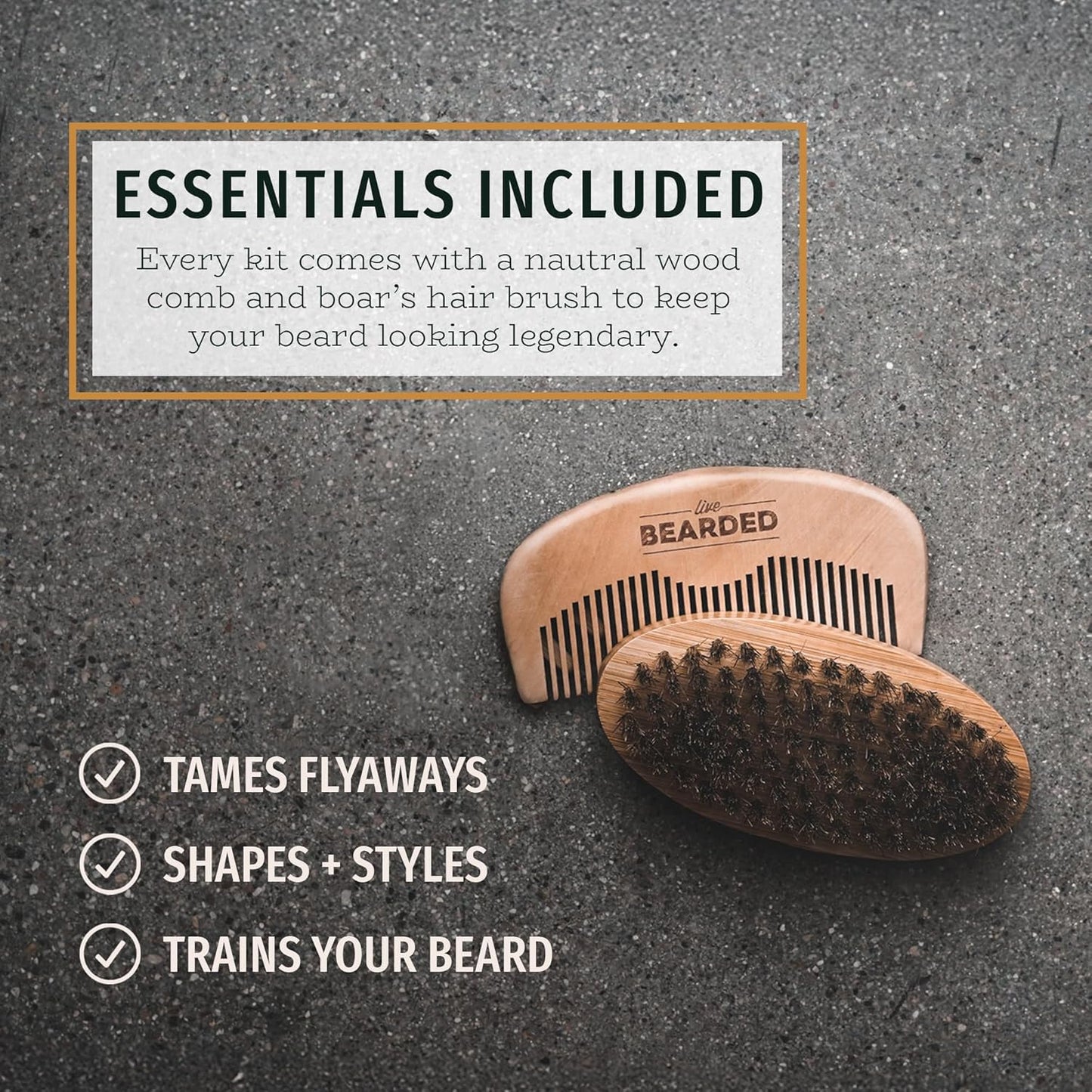 Live Bearded Total Beardsman Kit - Complete Beard Growth Kit for Men - Beard Oil, Butter, Wash, Conditioner, Vitamins, Comb, Brush | Tombstone - Sweet Tobacco, Cedar