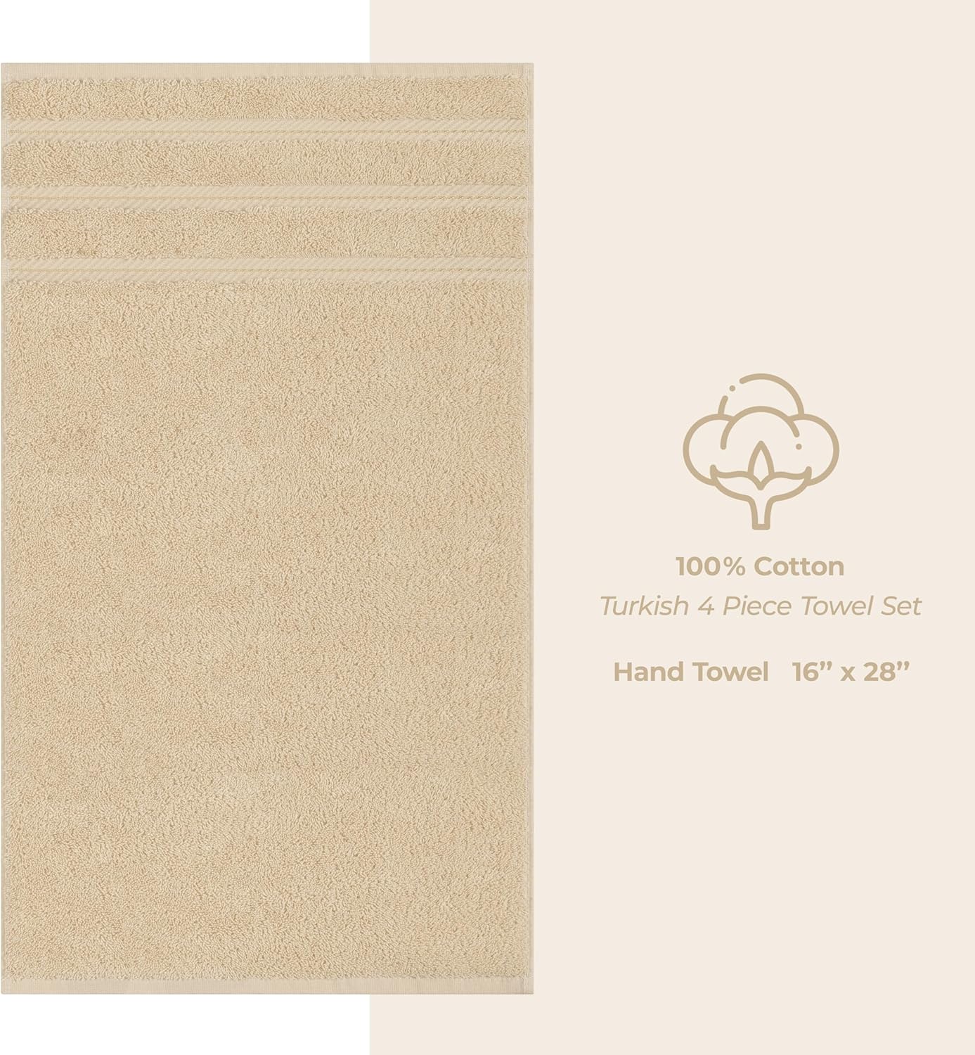 American Soft Linen Luxury Hand Towels for Bathroom, 600 GSM 100% Cotton Turkish 4 Piece Hand Towel Set, 600 GSM Hand Face Towels for Kitchen, Beige Hand Towels