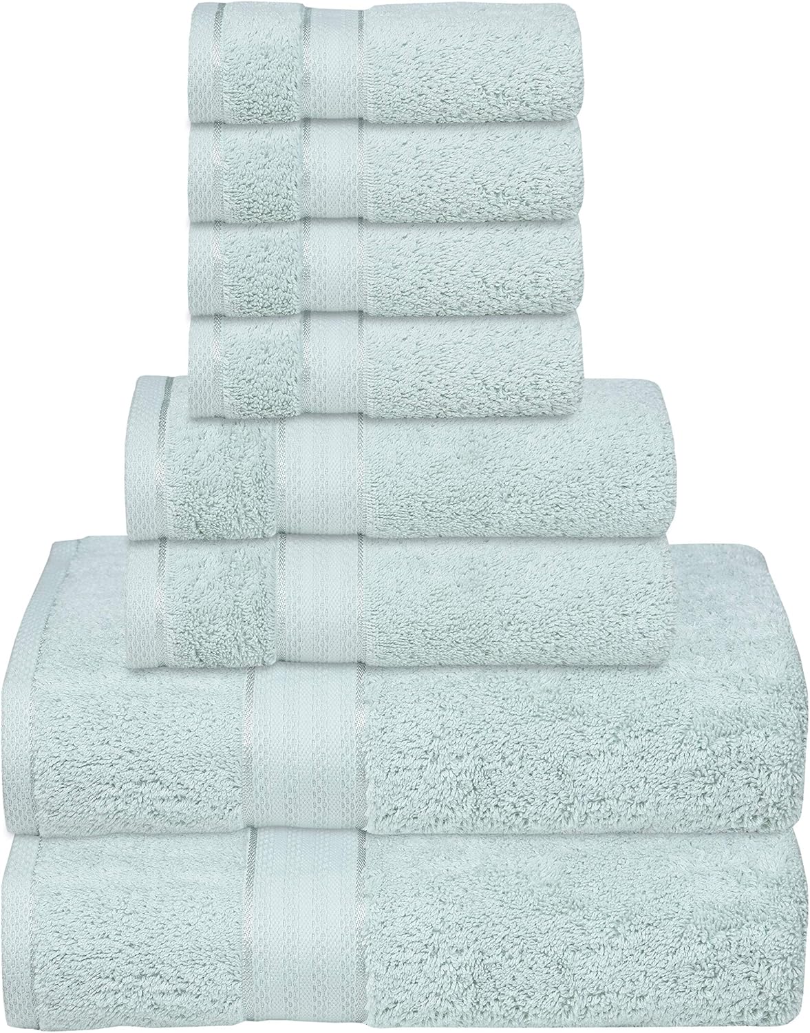 GLAMBURG 700 GSM Premium 8-Piece Towel Set - Contains 2 Bath Towels 30x54, 2 Hand Towels 16x28, 4 Wash Cloths 13x13 - Luxury Hotel & Spa Quality - Durable Ultra Soft Highly Absorbent - Sea Green