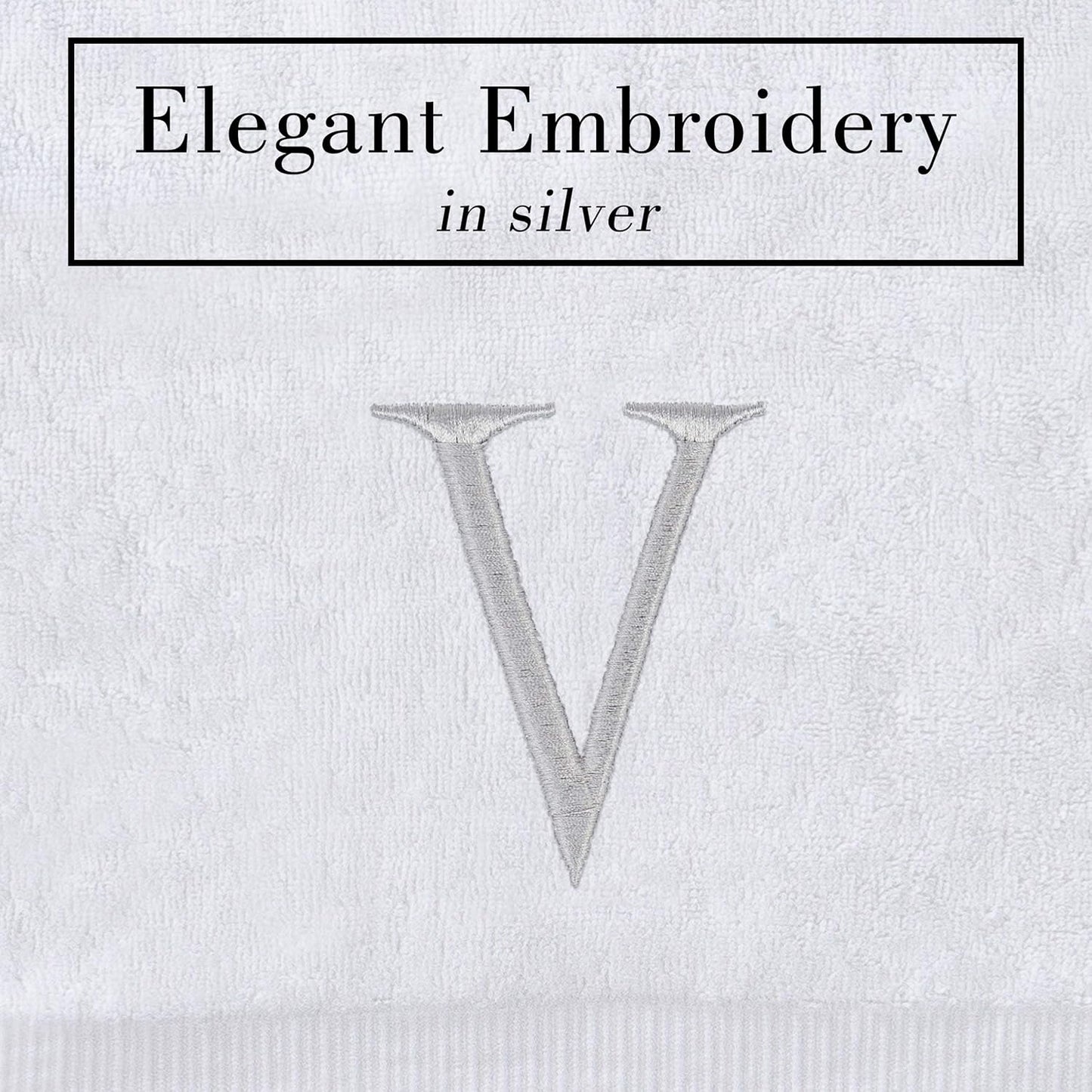 Monogrammed Hand Towels for Bathroom - Luxury Hotel Quality Personalized Initial Decorative Embroidered Bath Towel for Powder Room, Spa - GOTS Organic Certified - Set of 2 Letter V