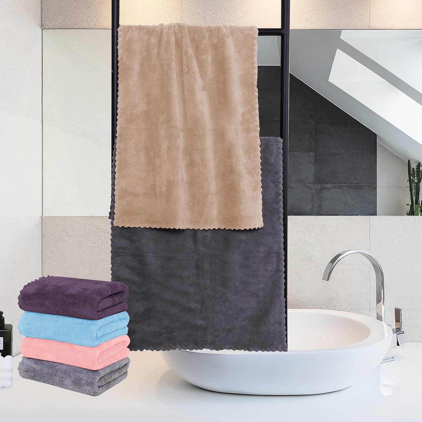 MOONQUEEN 6 Pack Premium Hand Towels - Quick Drying - Microfiber Coral Velvet Highly Absorbent Towels - Multipurpose Use as Hotel, Bathroom, Shower, Spa, Hand Towel 16 x 28 inches (Multicolor)