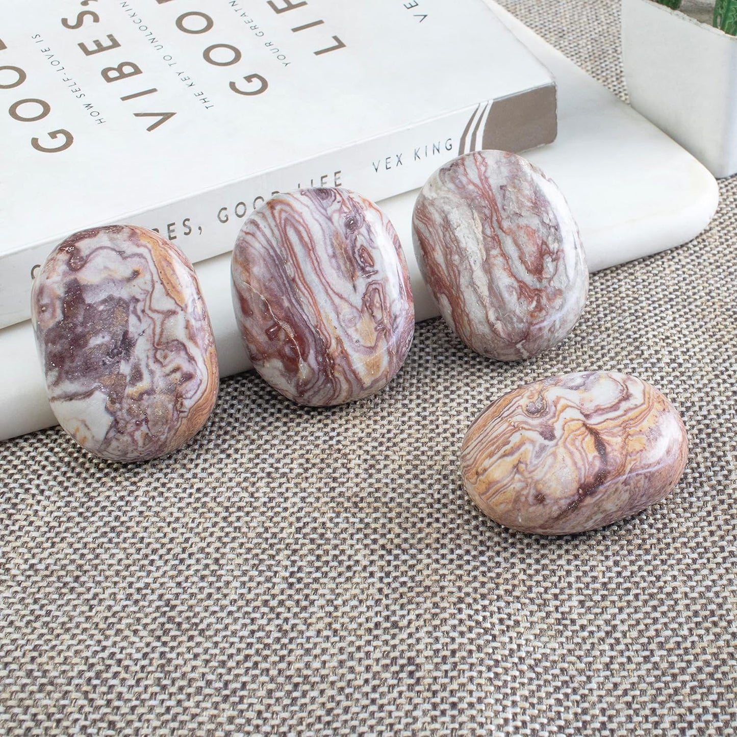 Crocon 50mm Rosetta Jasper Large Palm Stone 900+ Carats Pocket Worry Stones for Natural Chakra Balancing Reiki Healing Stones and Crystal Healing Spa Energy Crystals Gifts for Women