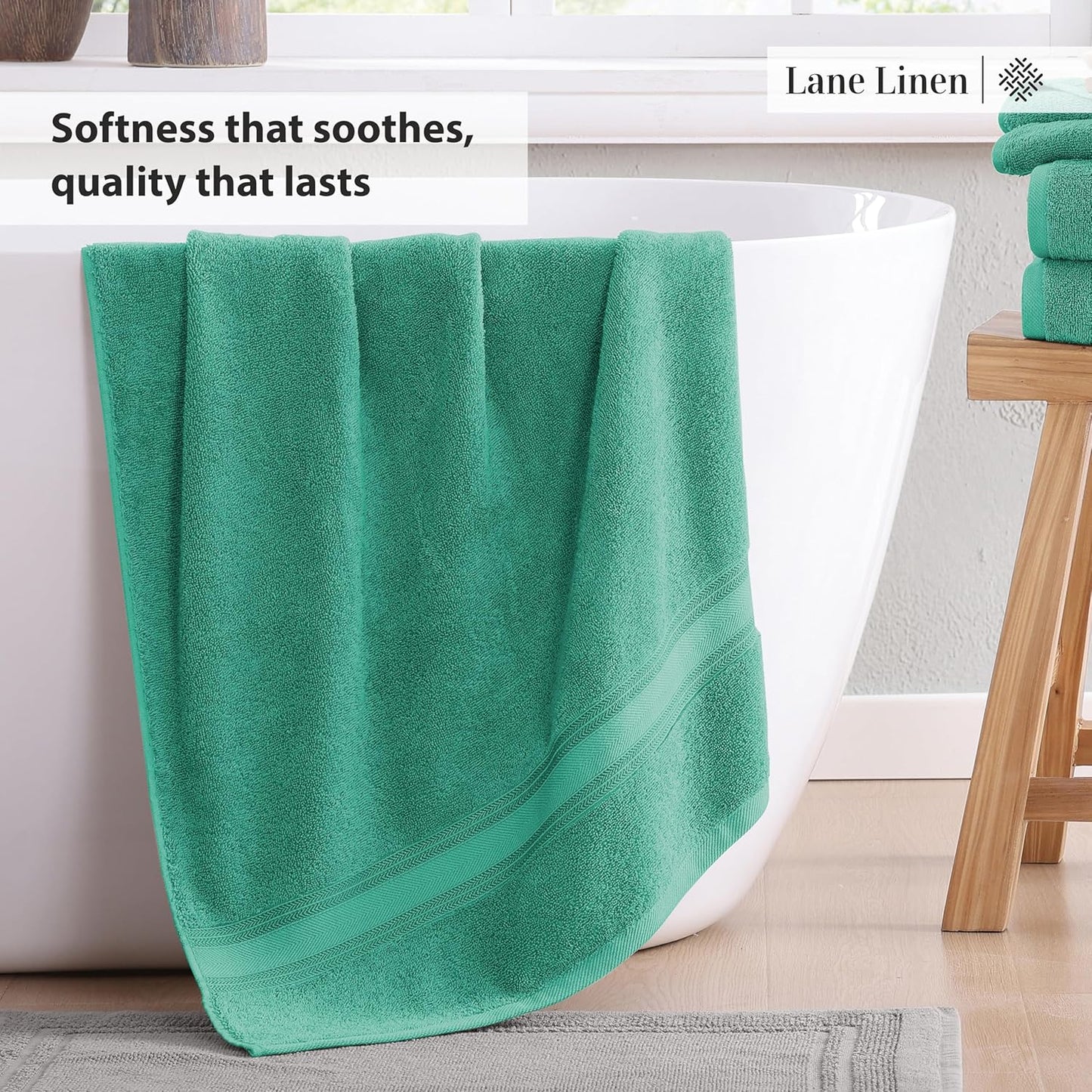 LANE LINEN Luxury Bath Towels Set - 6 Piece, 100% Cotton, Zero Twist, Quick Dry, Absorbent, Super Soft 2 Bath Towels, 2 Hand Towels, 2 Wash Cloths: Teal