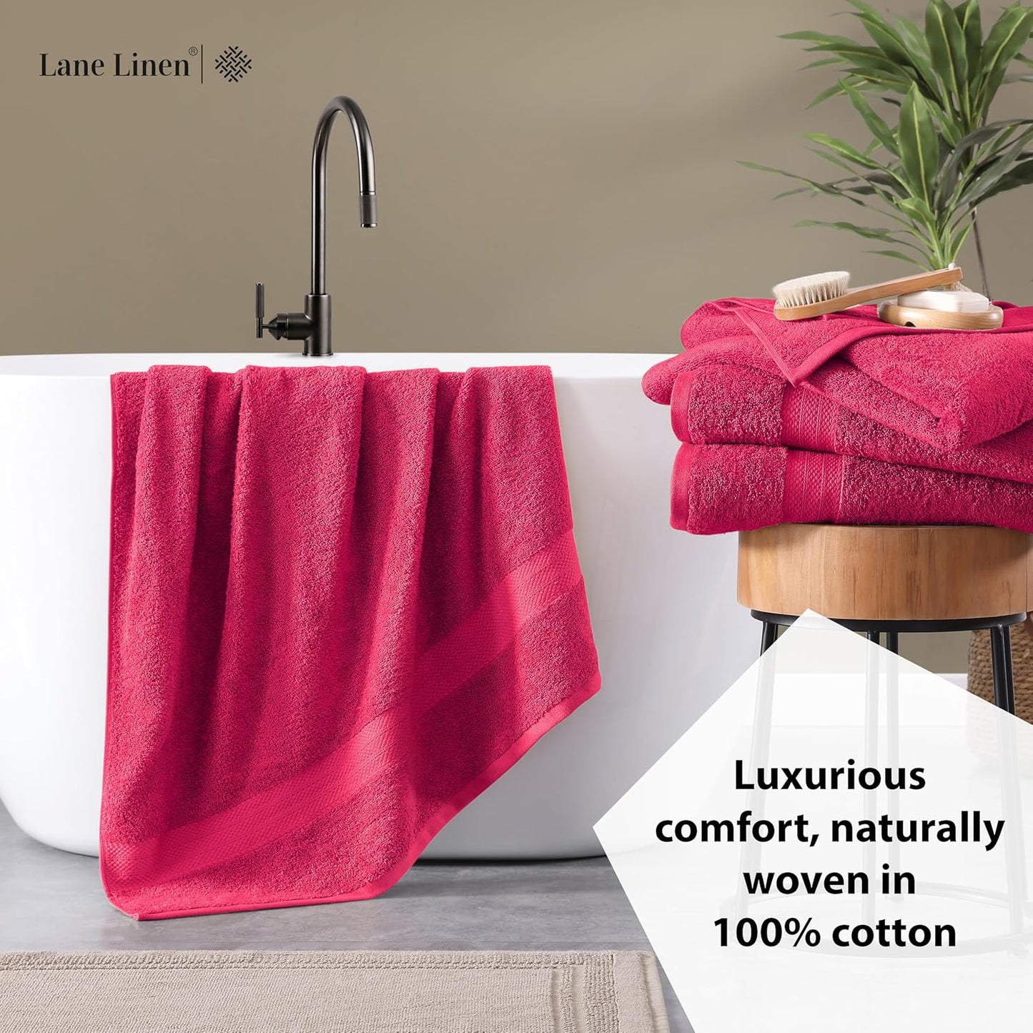 LANE LINEN 100% Cotton Large Bath Towels Set of 4 (28"x54") - Ring Spun Mercerized Cotton Bathroom Towel 4 Pack - Quick Dry, Soft & Absorbent Large Towels Set - Dorm Essentials for Girls - Fuchsia