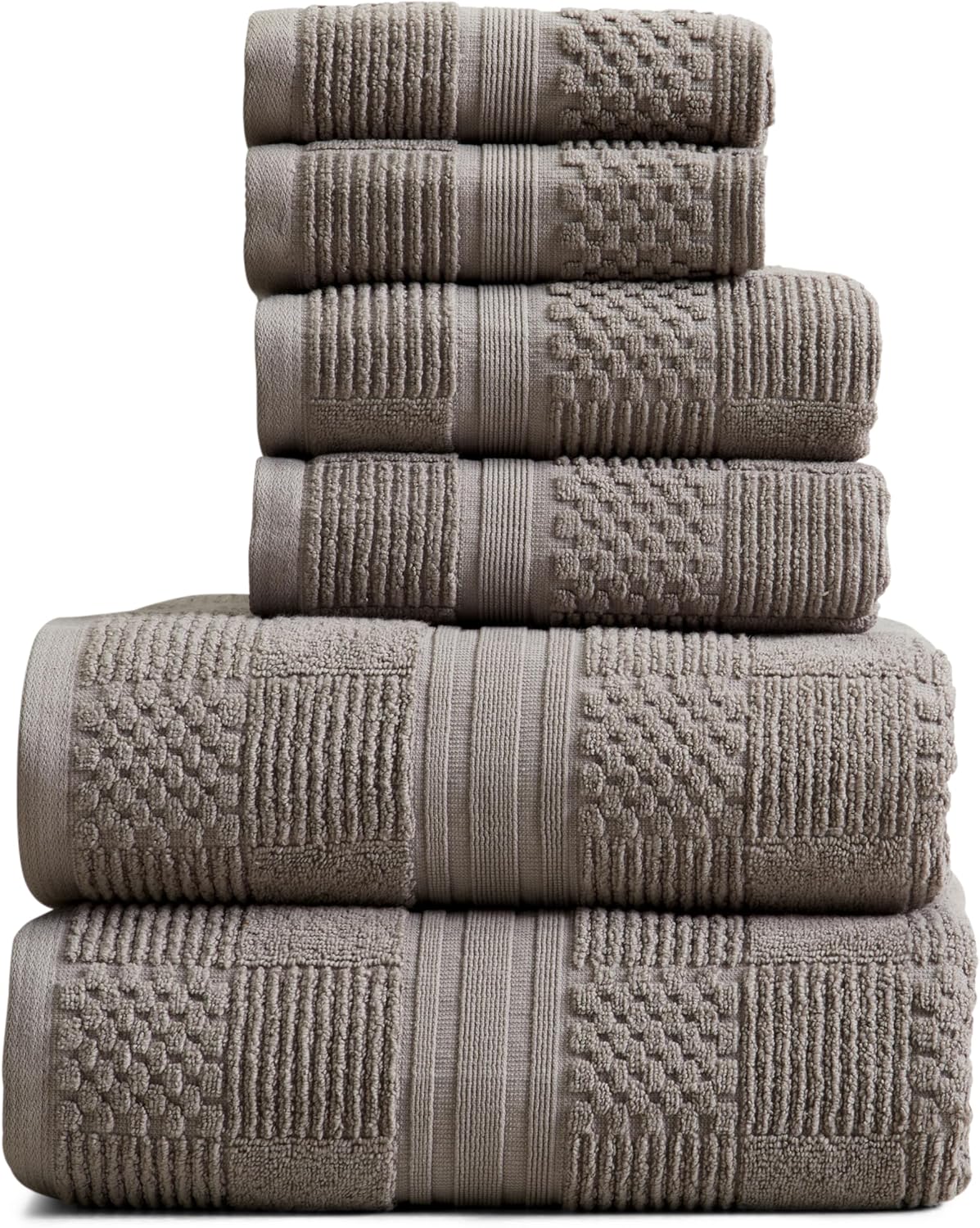 Springtree Home 100% Cotton Bathroom Towel Set | 6 Piece Set - Grey Towels | Geometric Textured Design | Absorbent & Quick-Dry | Oeko-TEX® Standard 100 Cotton | Myla Collection - Frost Grey