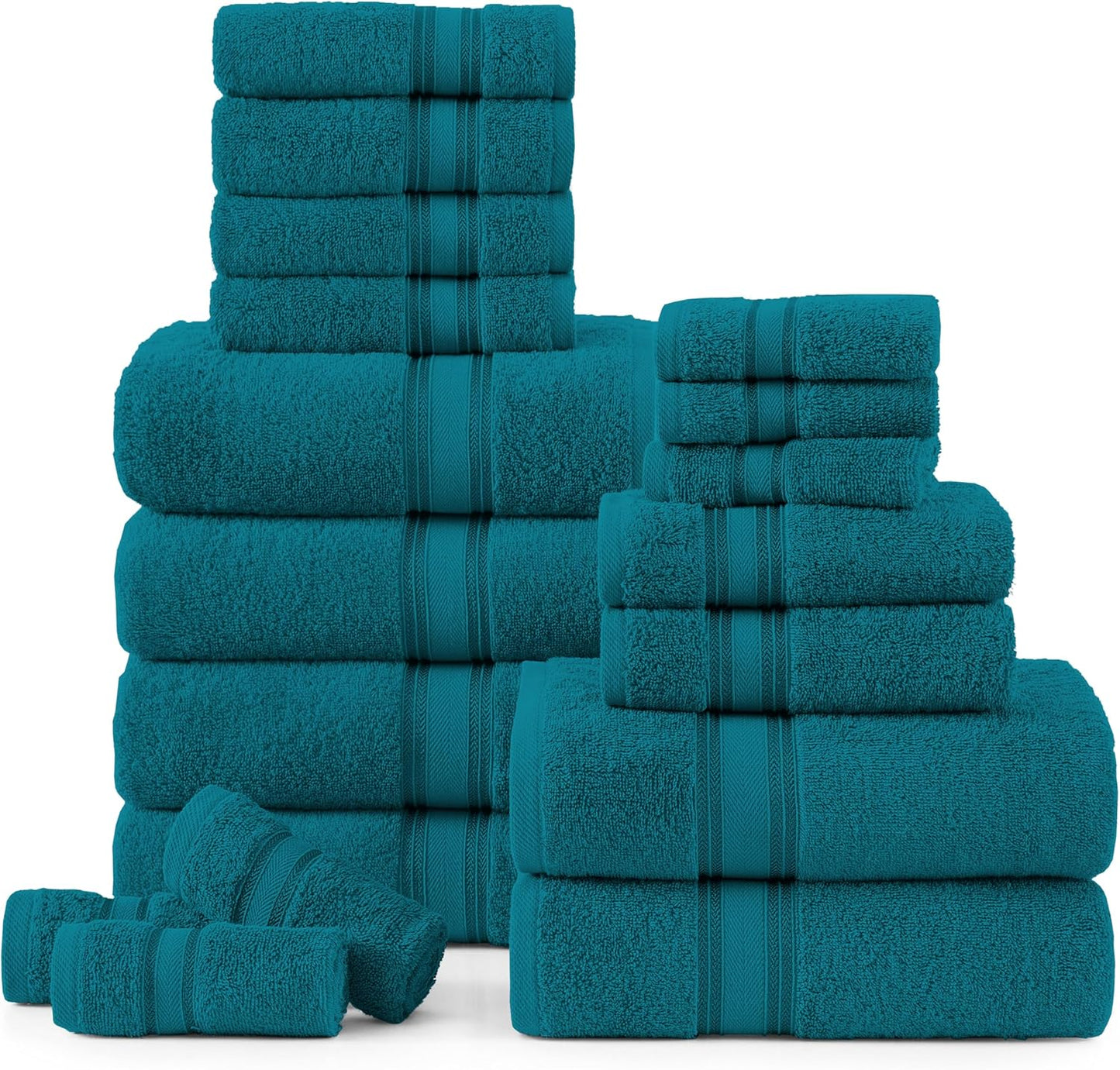 Lane Linen 100% Cotton Luxury Bathroom Towel Set - 18 Pcs - Zero Twist, Quick Dry, Super Soft & Highly Absorbent - 6 Bath Towels, 6 Washcloths, 6 Hand Towels - Tumble Dry regains Fluffiness - Sea Port