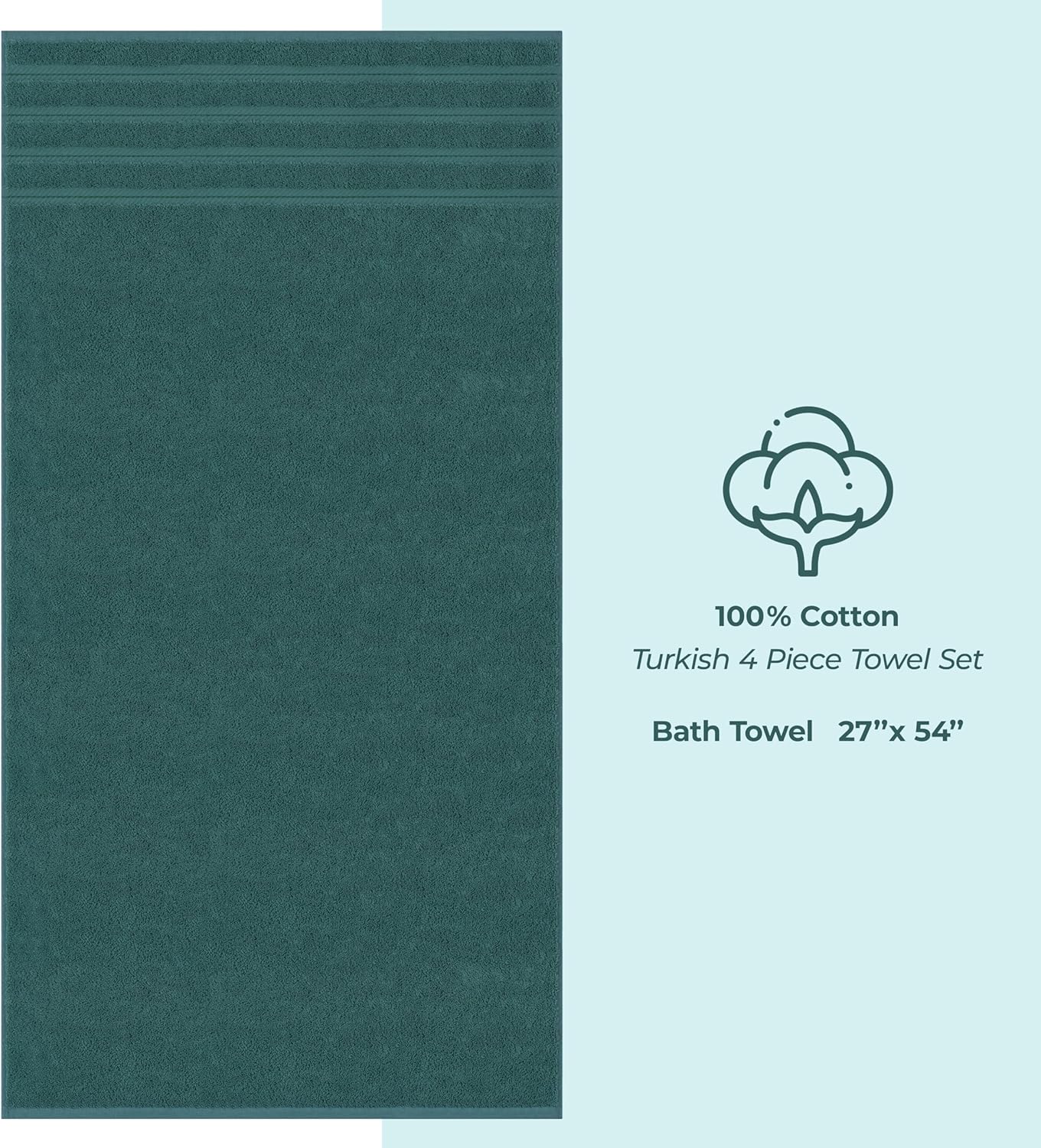 American Soft Linen Luxury 4 Piece Bath Towel Set, 600 GSM 100% Cotton Turkish Bath Towels for Bathroom, 27x54 in Extra Large Bathroom Shower Towels, Teal