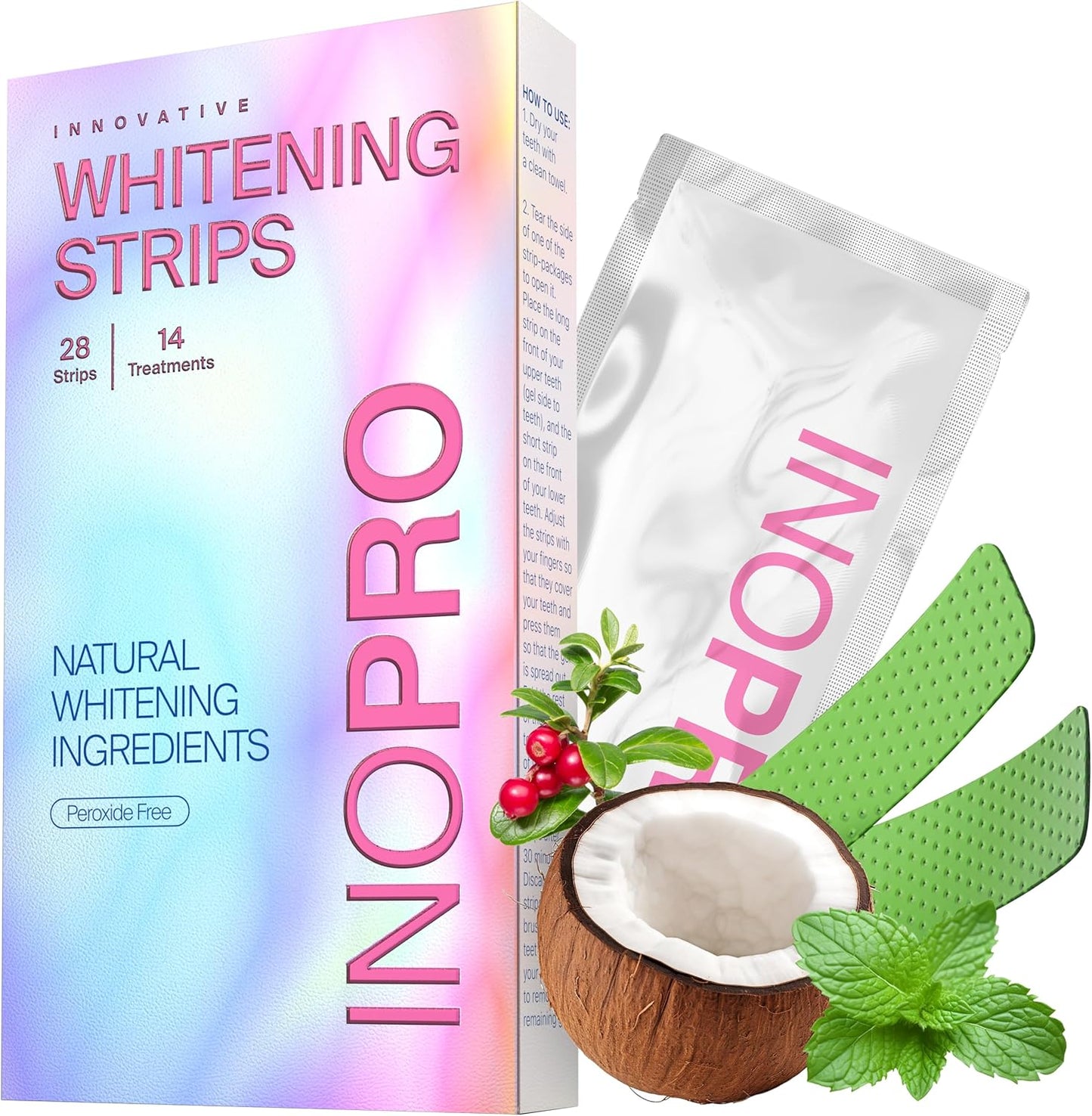 Teeth Whitening Strips 14 Treatments Kit - Teeth Whitener, Peroxide Free, Green White Strips for Teeth Whitening with Arbutin, Coconut Oil, Deep Stains Removal (28 Strips)