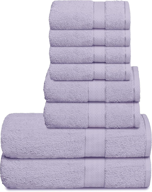 GLAMBURG 700 GSM Premium 8-Piece Towel Set - Contains 2 Bath Towels 30x54, 2 Hand Towels 16x28, 4 Wash Cloths 13x13 - Luxury Hotel & Spa Quality - Durable Ultra Soft Highly Absorbent - Purple