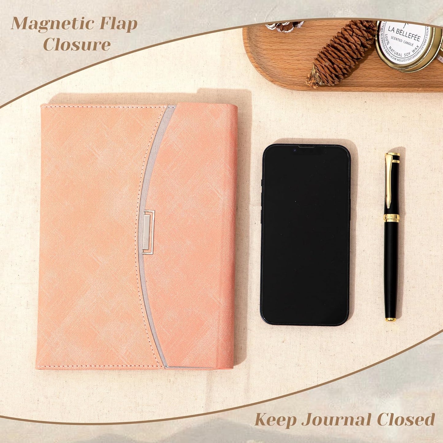 CAGIE Journal Notebook for Women with Magnetic Flap Closure, 256 Pages 100 GSM Elegant Lined Journals for Writing, A5 Hardcover Journal for Note Taking, Gifts Diary for Women, 5.9x8.5In, Pink