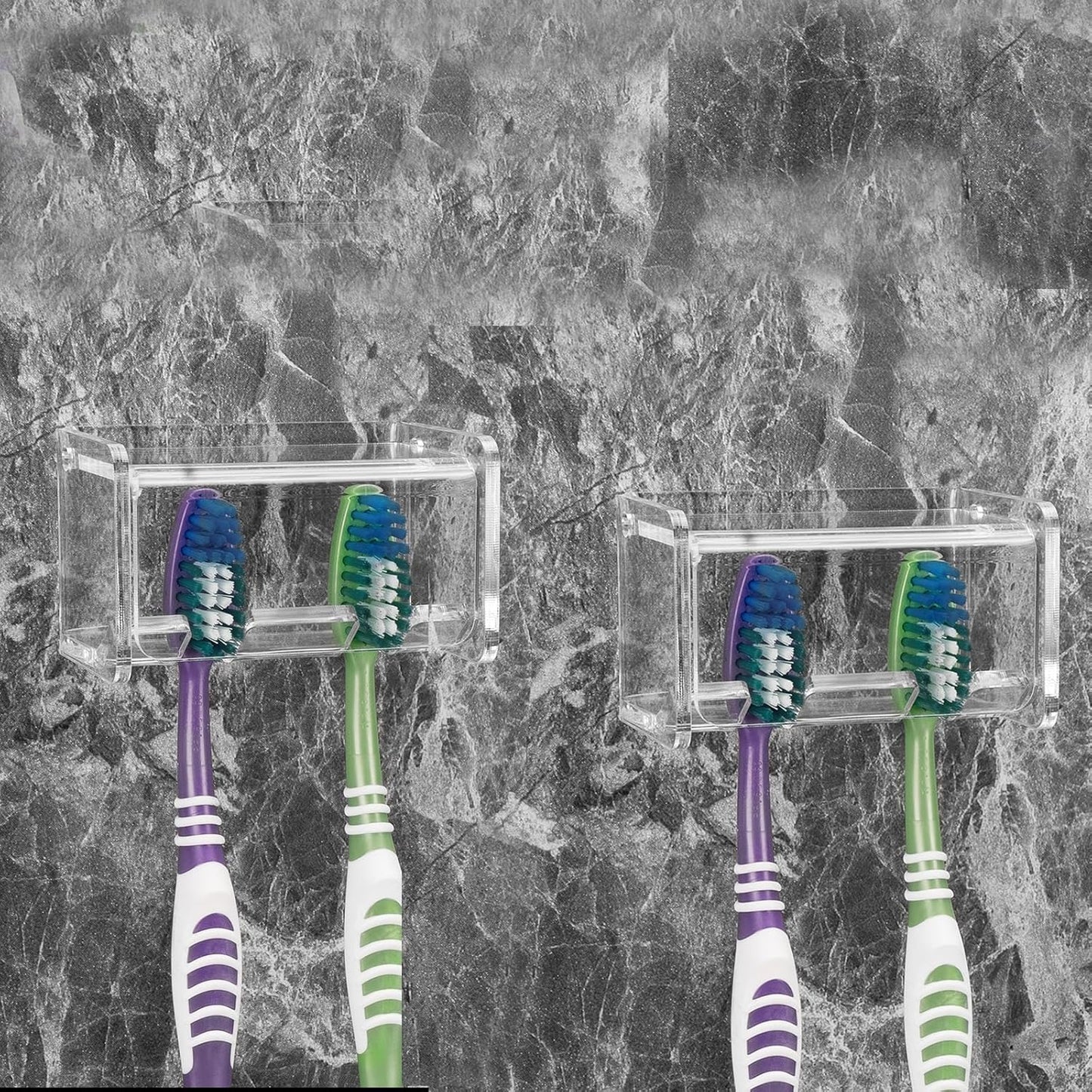 2 Pack Toothbrush Holder Wall Mounted with Cover for Bathroom, 2 Slots Toothbrush Storage Organizer for Shower, Self Adhesive Toothbrush Hanger Rack for Dorm, Cabinet (Clear)