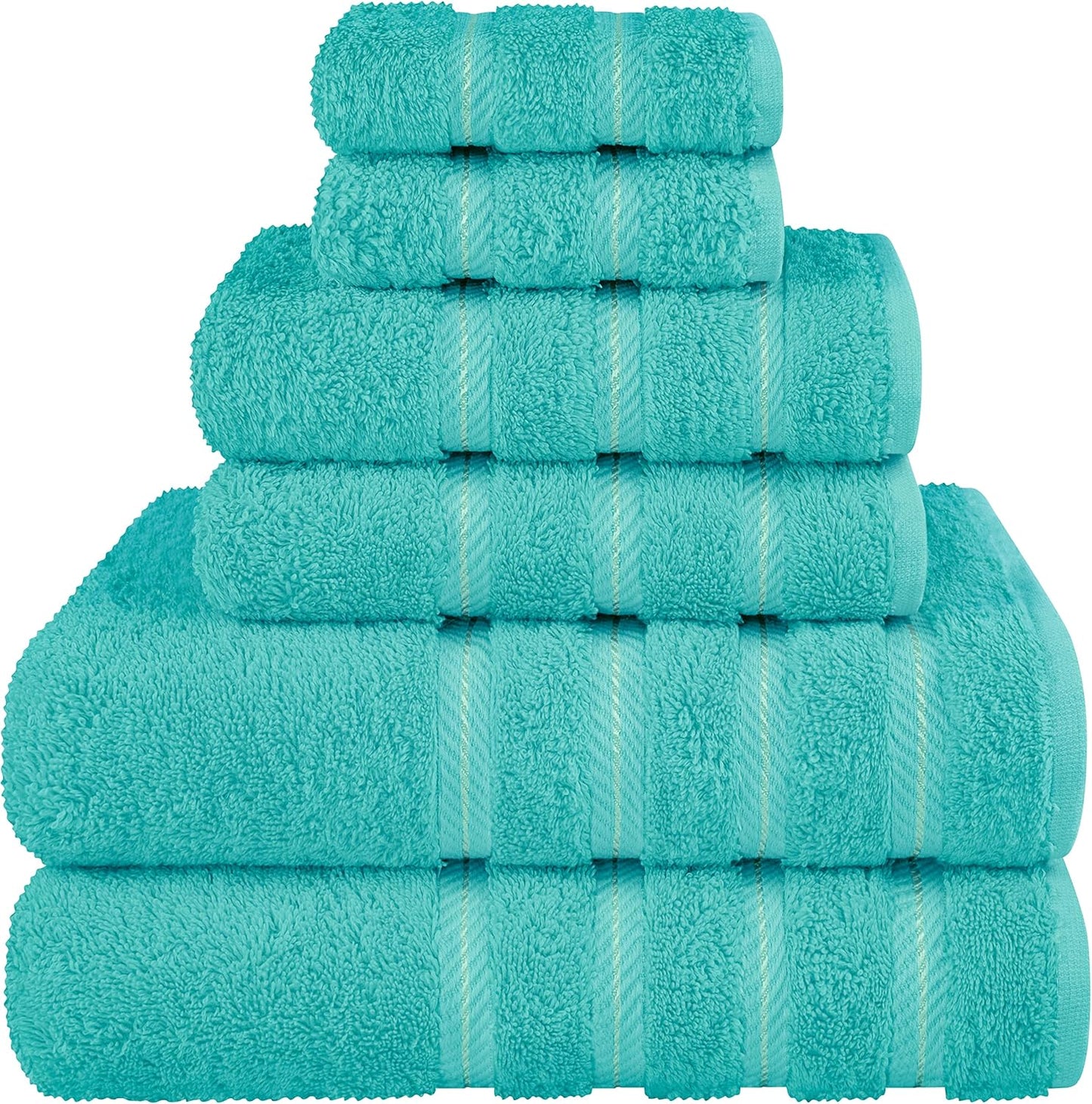 American Soft Linen Luxury 6 Piece Towel Set, 2 Bath Towels 2 Hand Towel 2 Washcloths, 600 GSM 100% Cotton Turkish Towels for Bathroom, Turquoise Blue Towel Sets