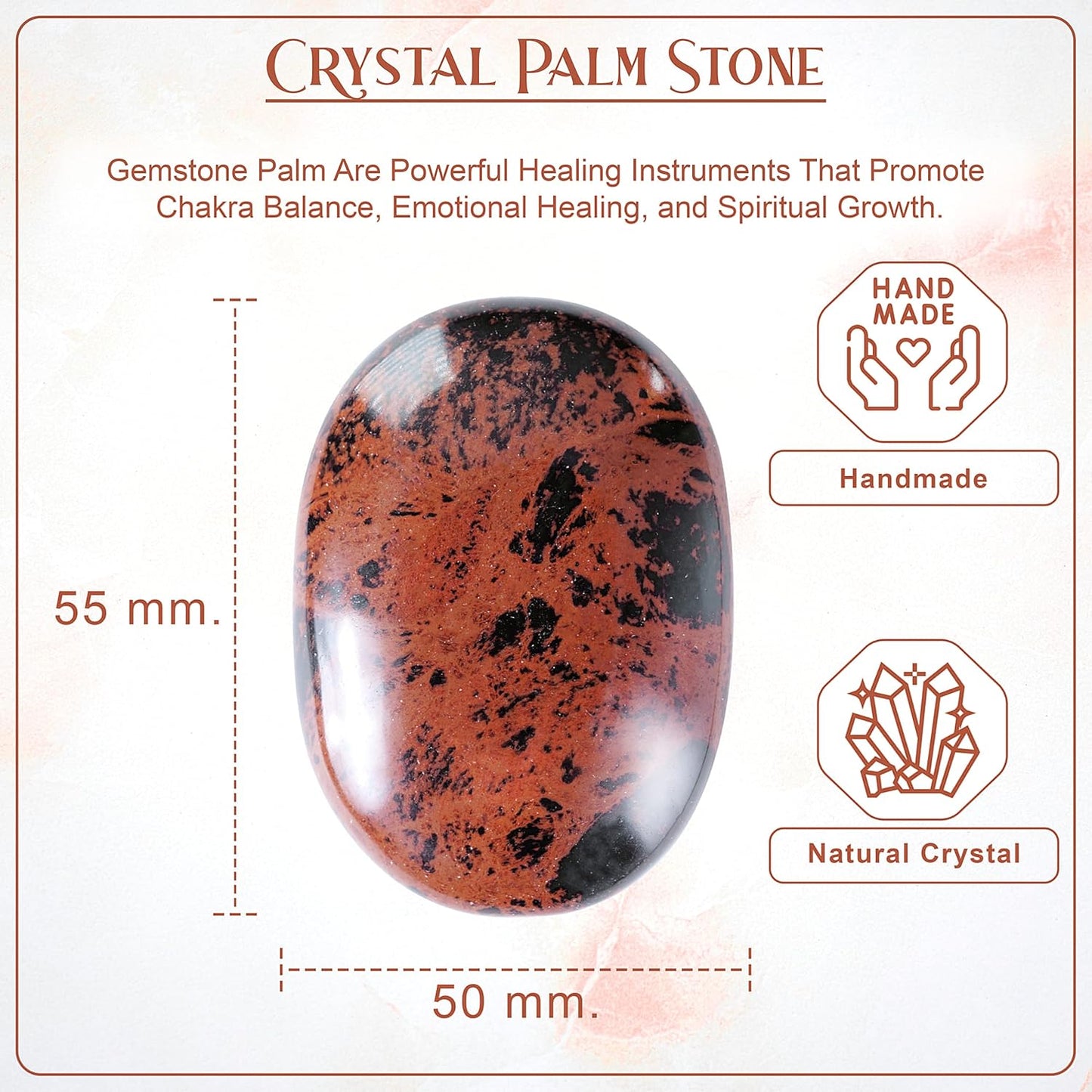 Crocon 50mm Mahogany Obsidian Large Palm Stone 900+ Carats Pocket Massage Worry Stones for Natural Chakra Balancing Reiki Healing Stones & Crystal Healing Massage Spa Energy Crystals Gifts for Women