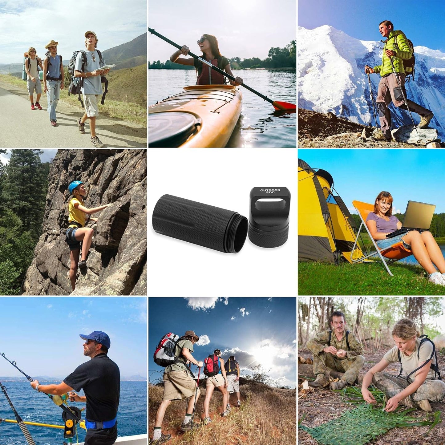 SHD Outdoor EDC Pill Box Container,Black Aluminum Alloy Single Chamber Capsule Waterproof Pill Holder Case for Hiking Camping