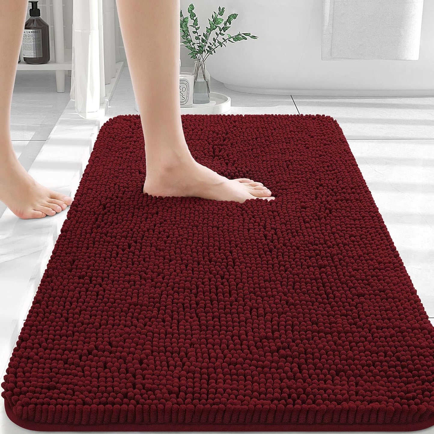 OLANLY Bathroom Rugs 30x20, Extra Soft Absorbent Chenille Bath Rugs, Rubber Backing Quick Dry, Machine Washable Bath Mats for Bathroom Floor, Tub and Shower, Home Decor Accessories, Burgundy