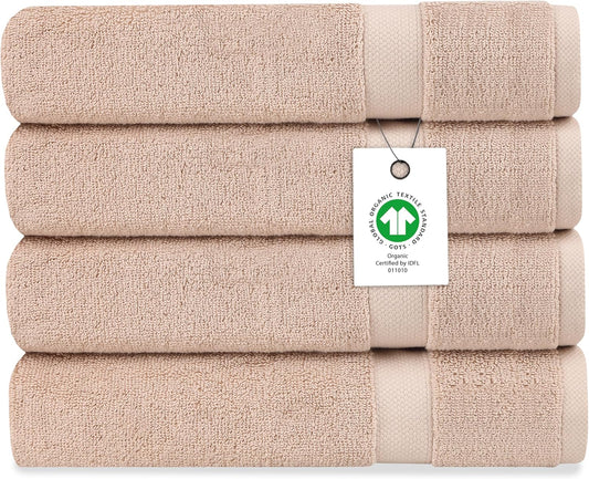 Delara Organic Cotton Luxuriously Plush Bath Towel Pack of 4 | GOTS & OEKO-TEX Certified | Premium Hotel Quality Towels | Feather Touch Technology|650 GSM Long Staple|Soft, Quick Dry & Ultra-Absorbent