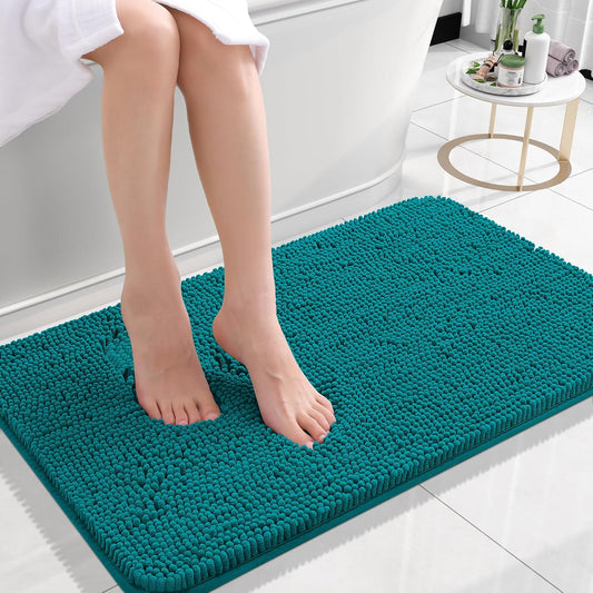 OLANLY Bathroom Rugs 24x16, Extra Soft Absorbent Chenille Bath Rugs, Rubber Backing Quick Dry, Machine Washable Bath Mats for Bathroom Floor, Tub and Shower, Home Decor Accessories, Deep Lake