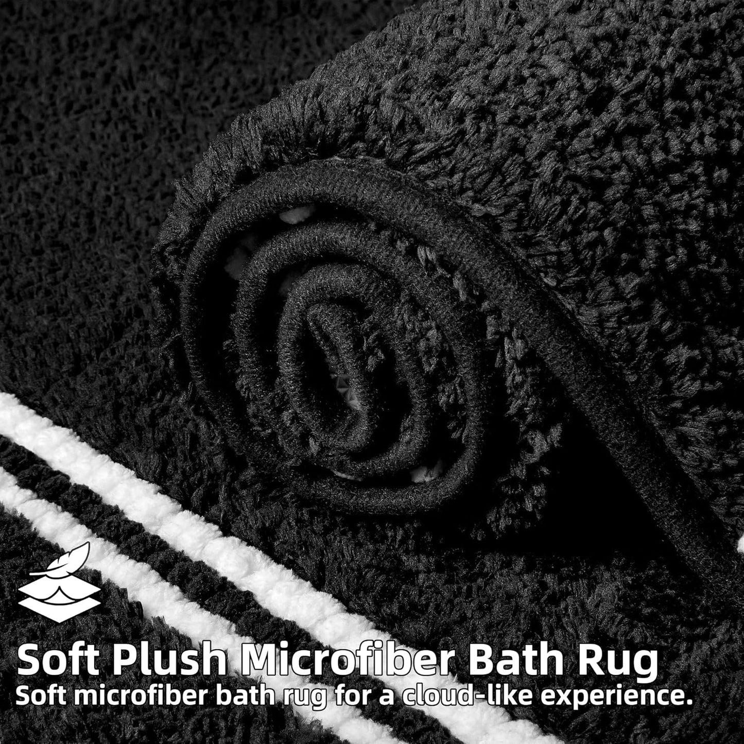 Bathroom Rugs 17x24 Extra Soft Absorbent Bath Mat Chenille Non Slip Shower Mat Rubber Backing Machine Washable Bath Mats for Bathroom Shaggy Black Bath Rugs for Tub, Hallway