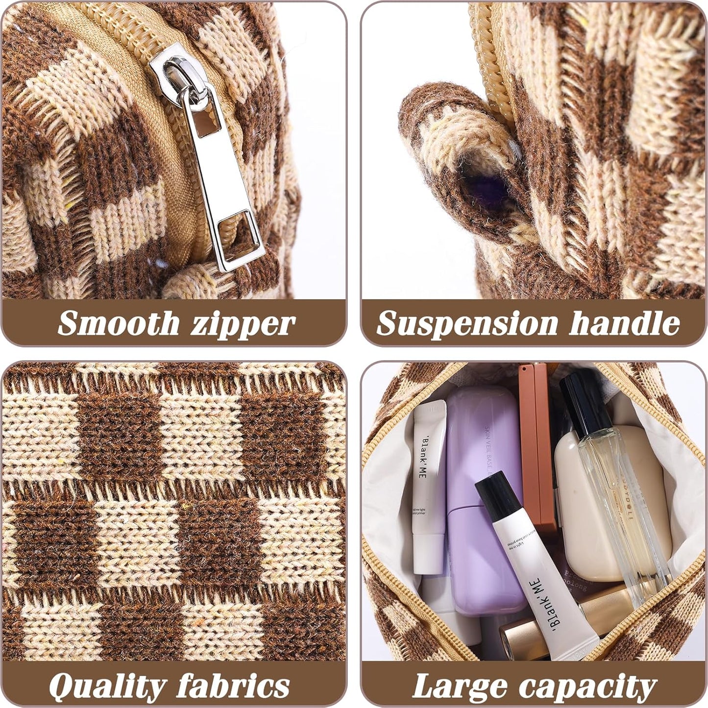 ZLFSRQ 4Pcs Checkered Pencil Case Cute Pencil Pouch for Teens Checkered Makeup Bag Medium Travel Cosmetic Bag Makeup Pouch for Purse Aesthetic Trendy Zipper Toiletry Bags(Green/Black/Pink/Brown)