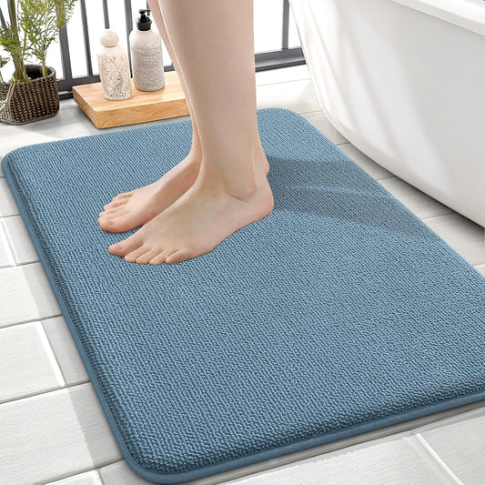 OLANLY Thick Memory Foam Bath Mat Rug 24x16, Extra Soft Absorbent Bathroom Rug, Quick Dry Bath Mats, Non-Slip, Machine Washable Carpet for Bathroom, Tub and Shower, Home Decor Accessories, Airy Blue
