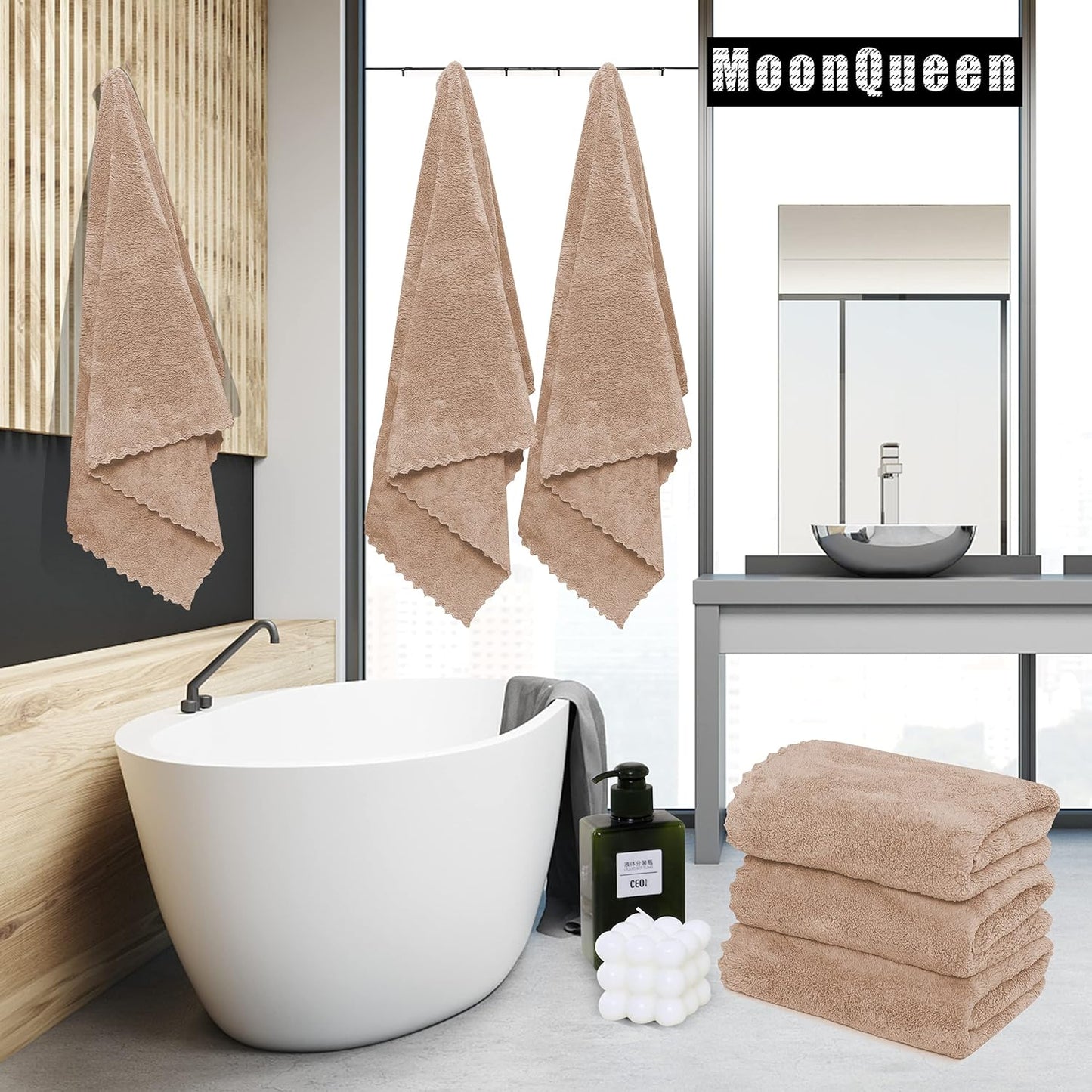 MOONQUEEN 2 Pack Premium Bath Towel Set - Quick Drying - Microfiber Coral Velvet Highly Absorbent Towels - Multipurpose Use as Bath Fitness, Bathroom, Shower, Sports, Yoga Towel (Brown)