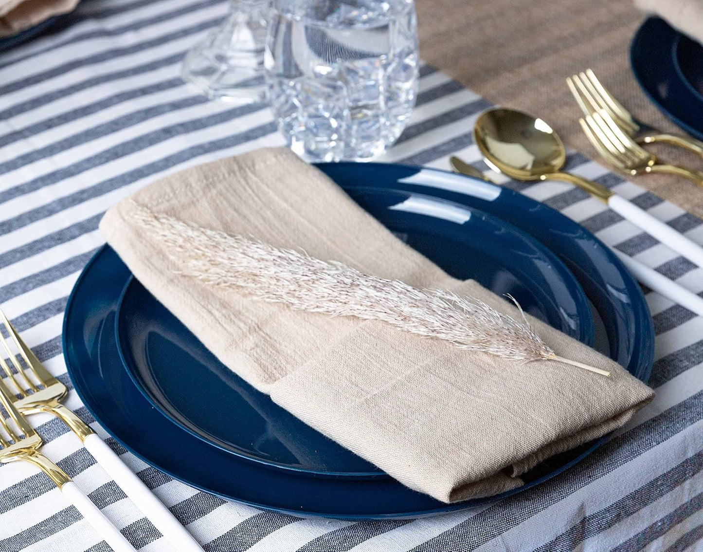 PLASTICPRO [30 Pack 10.7''] Dark Blue Plastic Party Plates Edge Collection Premium heavyweight Elegant Disposable Tableware Dishes