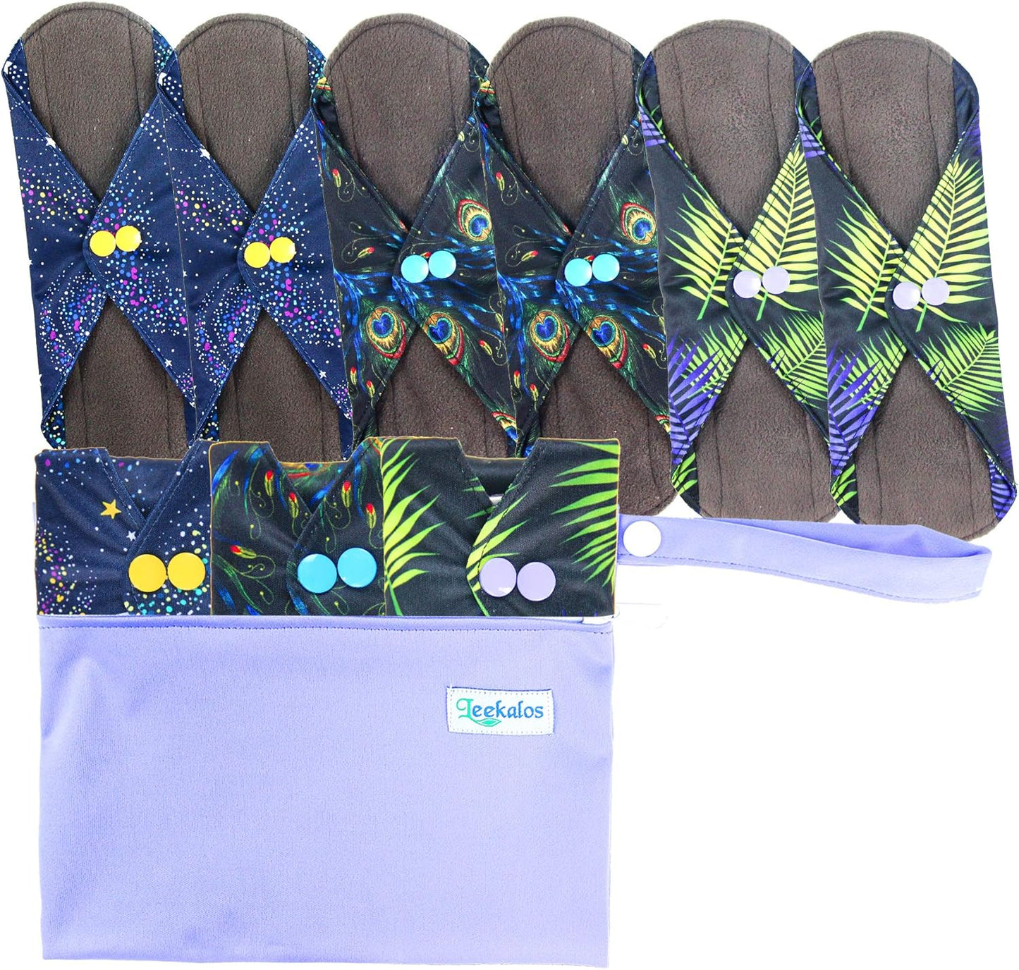 Leekalos Reusable Menstrual Pads - Bamboo Menstrual Cloth Pads | Light Incontinence Pads | Reusable Sanitary Pads - Pack of 6, 1 Cloth Mini Wet Bag