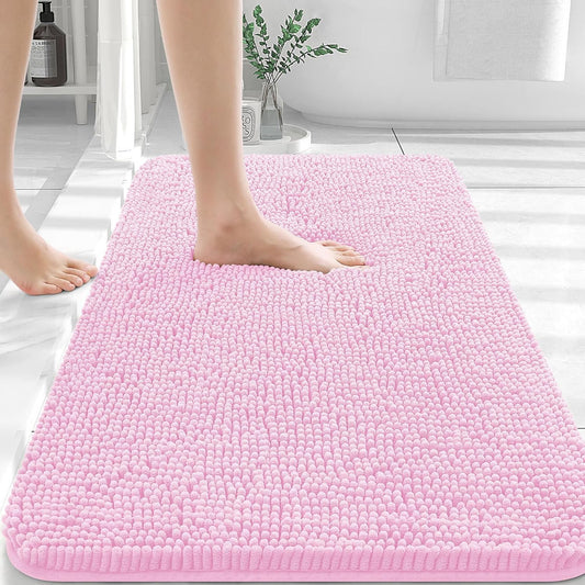 OLANLY Bathroom Rugs 30x20, Extra Soft Absorbent Chenille Bath Rugs, Rubber Backing Quick Dry, Machine Washable Bath Mats for Bathroom Floor, Tub and Shower, Home Decor Accessories, Pink