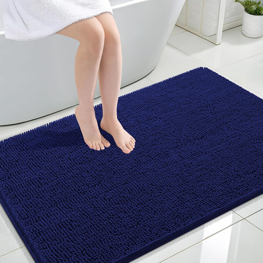 OLANLY Bathroom Rugs 47x32, Extra Soft Absorbent Chenille Bath Rugs, Rubber Backing Quick Dry, Machine Washable Bath Mats for Bathroom Floor, Tub and Shower, Home Decor Accessories, Navy