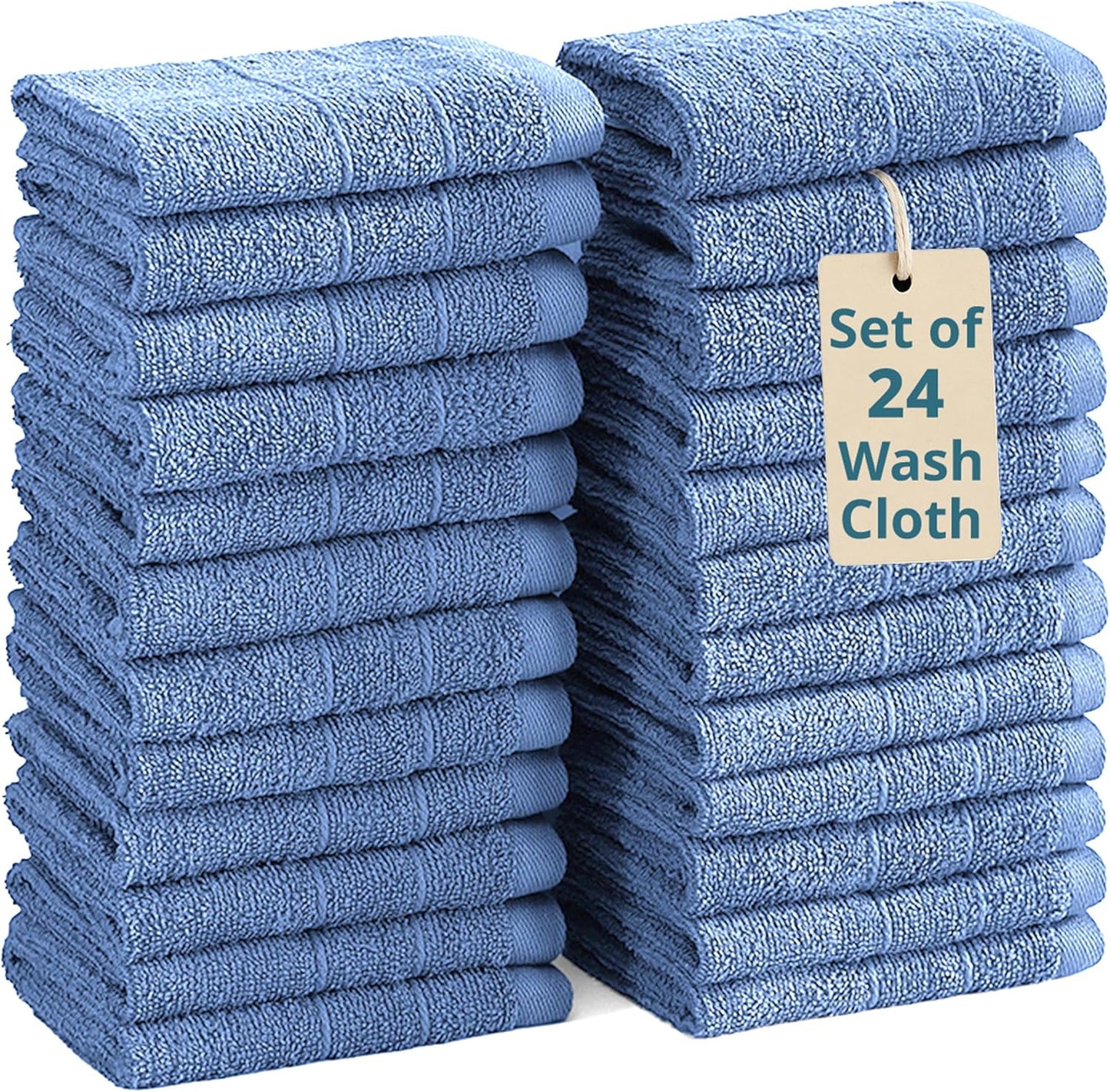Casa Platino 100% Cotton Wash Cloths 24 Pack - Spa & Salon Quality - Ring Spun Cotton Face Cloths- Soft & Absorbent Washcloths for Shower, Home, Kitchen - Fingertip Towels - 13"x13", Cerulean Blue