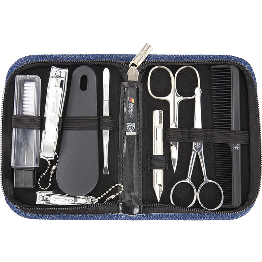 3 Swords Germany – brand quality 10 piece manicure pedicure grooming kit set for professional finger & toe nail care tweezers file clipper fashion leather case in gift box, Made by 3 Swords (7797)