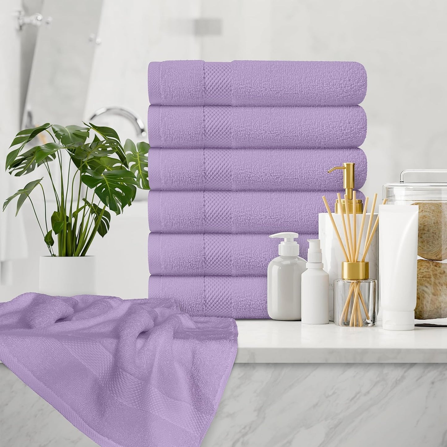 White Classic Luxury Lavender Hand Towels - Soft 100% Turkish Cotton | Highly Absorbent Hotel spa Bathroom Towel Collection | 16x30 Inch | Set of 6