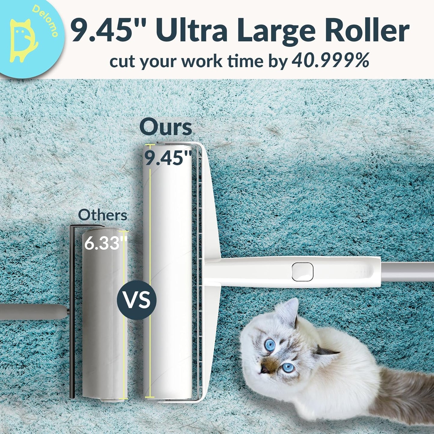 Lint Roller Refills (2 Pack, 180 Sheets) – DELOMO 9.45 in Large Lint Roller Refill, Compatible Only with DELOMO Floor Lint Roller, for Cleaning Carpets, Cars, Clothing & Pet Hair