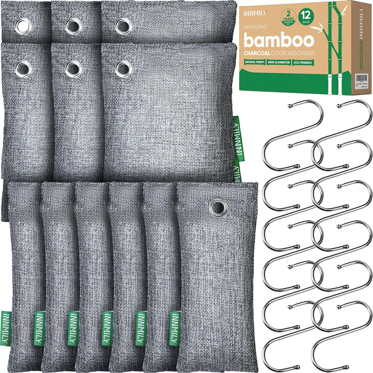 Activated Charcoal Odor Absorber, Odor Eliminator for Strong Odor,Bamboo Charcoal Air Purifying Bags for Home Car Closet Pet, Smoke Room Deodorizer (12 Packs, Unscented)