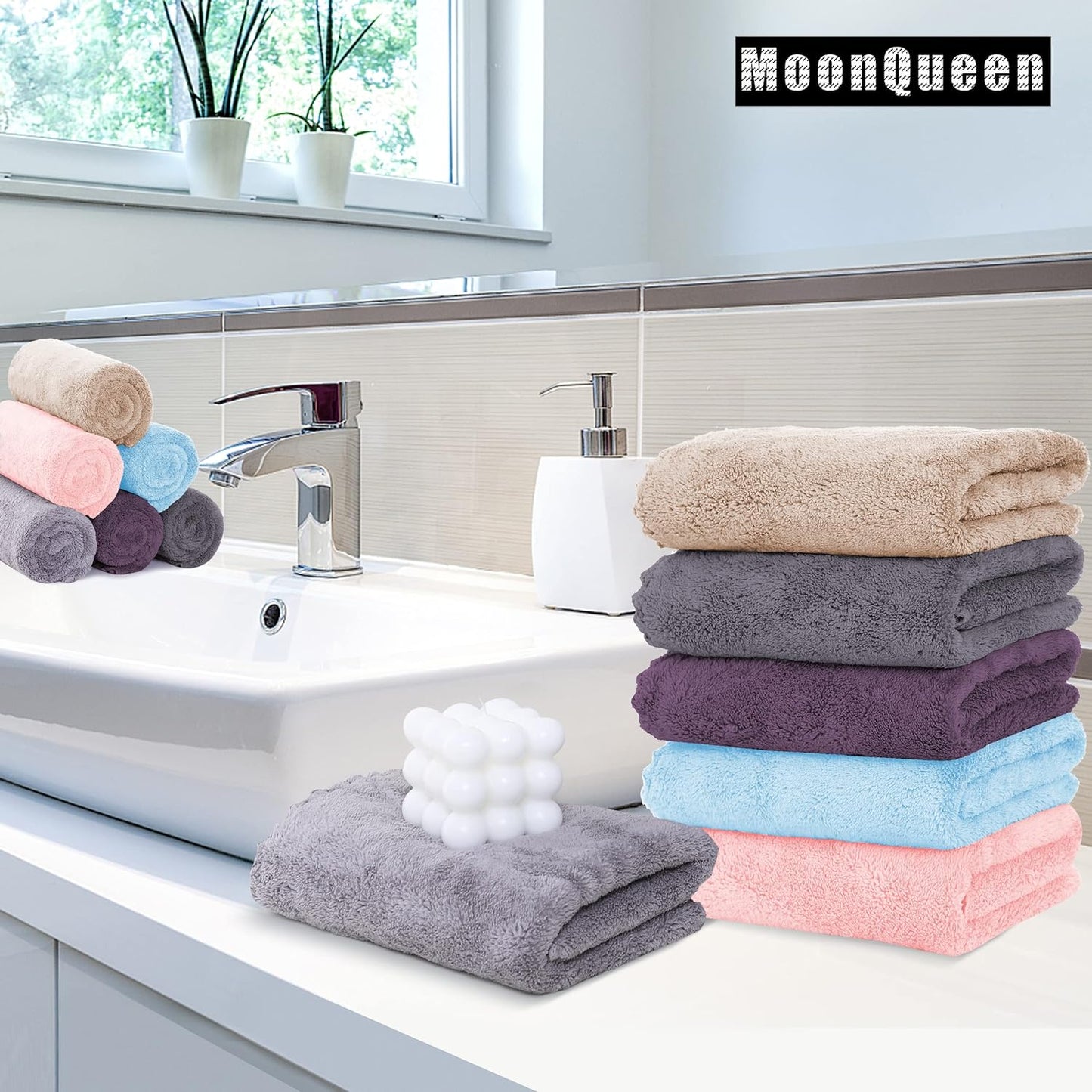 MOONQUEEN 18 Pack Premium Hand Towels - Quick Drying - Microfiber Coral Velvet Highly Absorbent Towels - Multipurpose Use as Hotel, Bathroom, Shower, Spa, Hand Towel 16 x 28 inches (Multicolor)