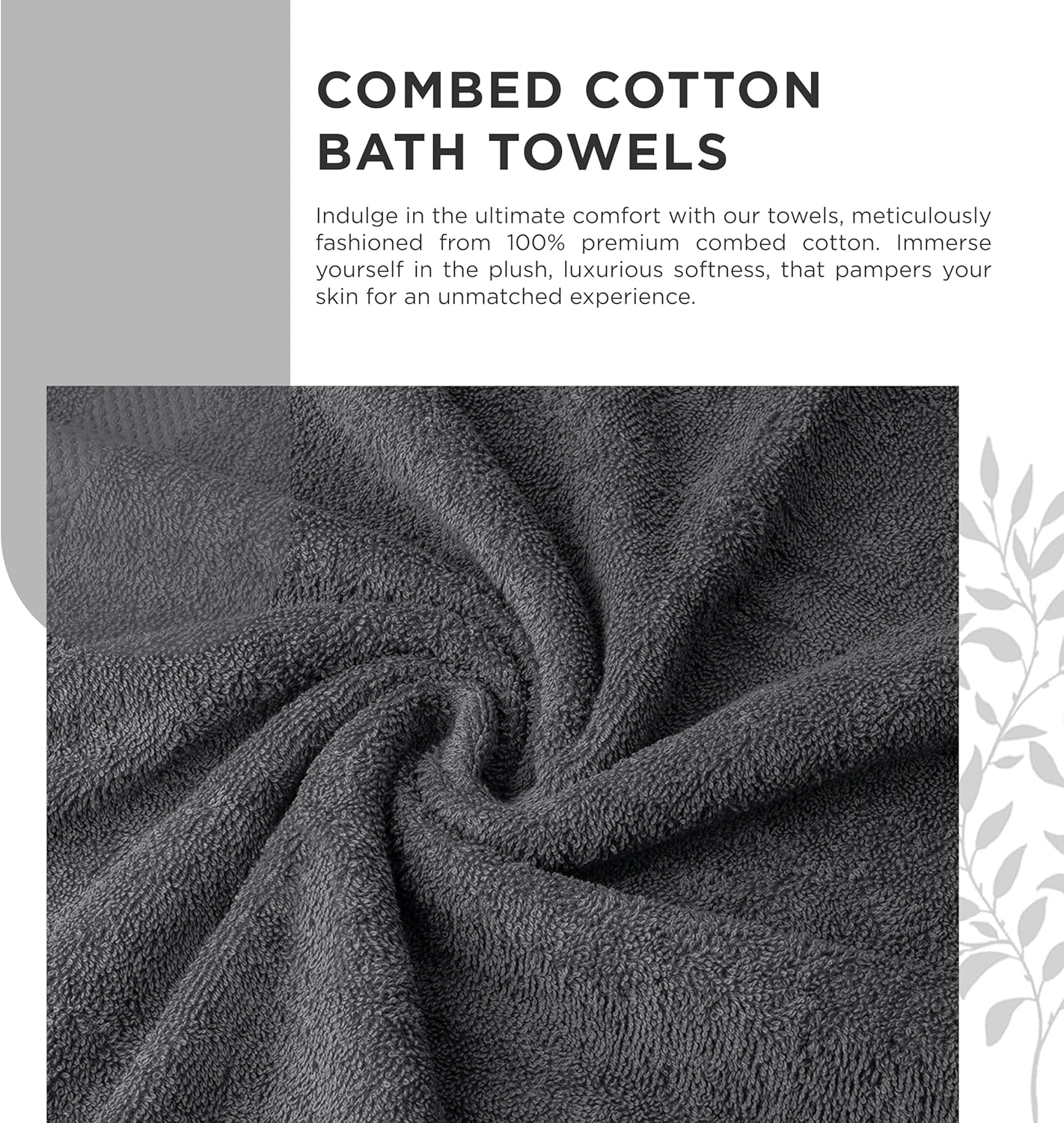 600 GSM 100% Cotton Bath Towels, Grey, Set of 4, Highly Absorbent, Plush, Soft, Quick Dry, 4 Pieces Combed Cotton Luxury Towels for Hotels, Spa, Salon, Bathroom, Dorm, Pack of 4
