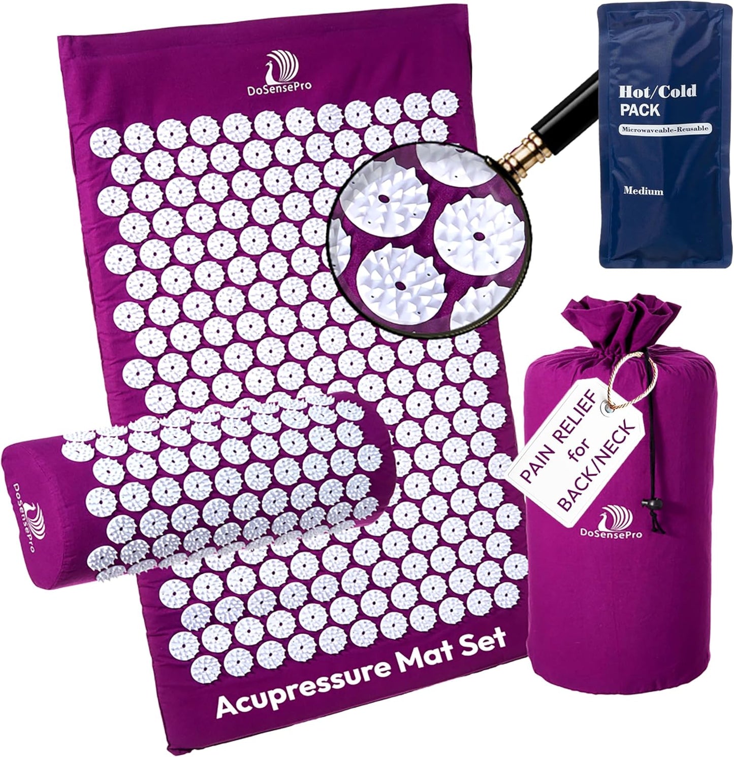Acupressure Mat & Pillow Set - Acupressure Therapy for Back and Neck Pain Relief, Sciatica, and Pressure Point Aches, Ideal Acupuncture Mat for Sleeping Aid & Recovery (Purple)