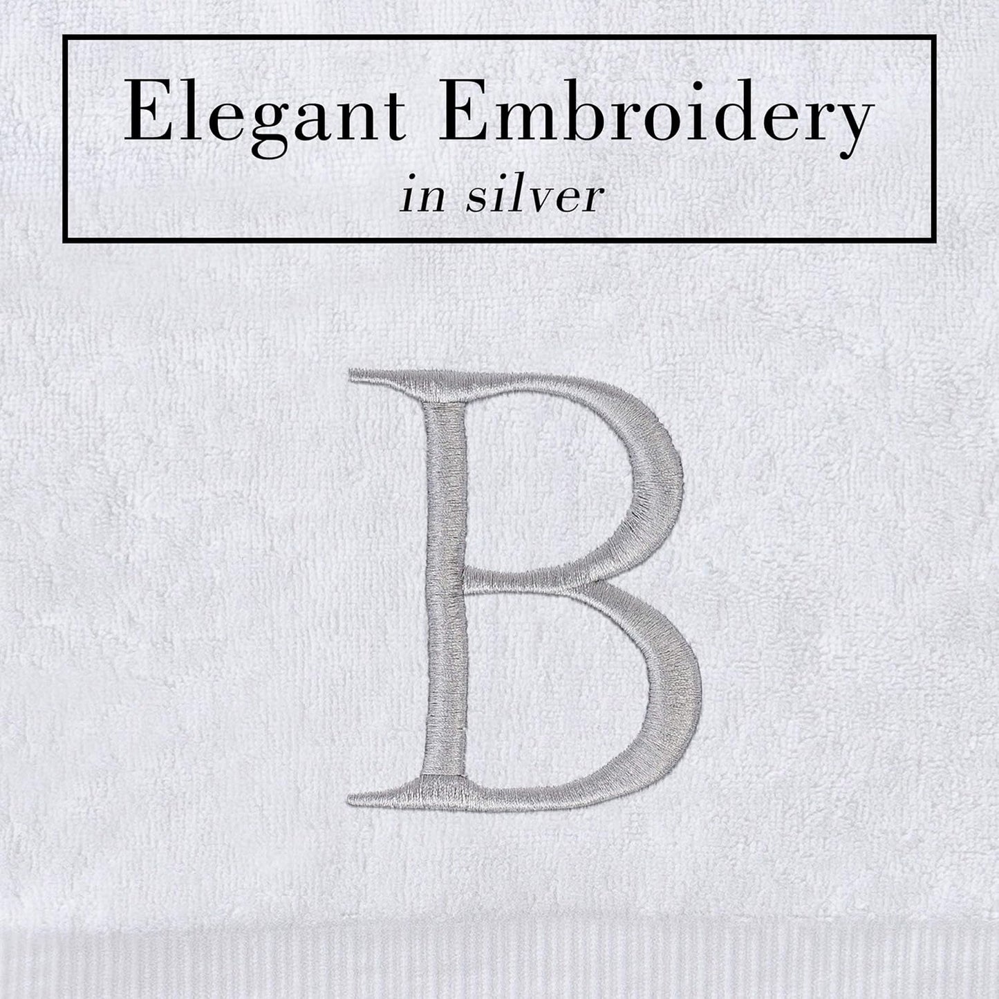 Monogrammed Hand Towels for Bathroom - Luxury Hotel Quality Personalized Initial Decorative Embroidered Bath Towel for Powder Room, Spa - GOTS Organic Certified - Set of 2 Letter B