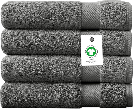 Delara Organic Cotton Luxuriously Plush Bath Sheet Pack of 4 | GOTS & OEKO-TEX Certified | Premium Hotel Quality Towels | Feather Touch Technology|650 GSM Long Staple|Soft, Quick Dry & Ultra-Absorbent