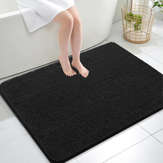 OLANLY Bathroom Rugs 40x32, Extra Soft Absorbent Chenille Bath Rugs, Rubber Backing Quick Dry, Machine Washable Bath Mats for Bathroom Floor, Tub and Shower, Home Decor Accessories, Black