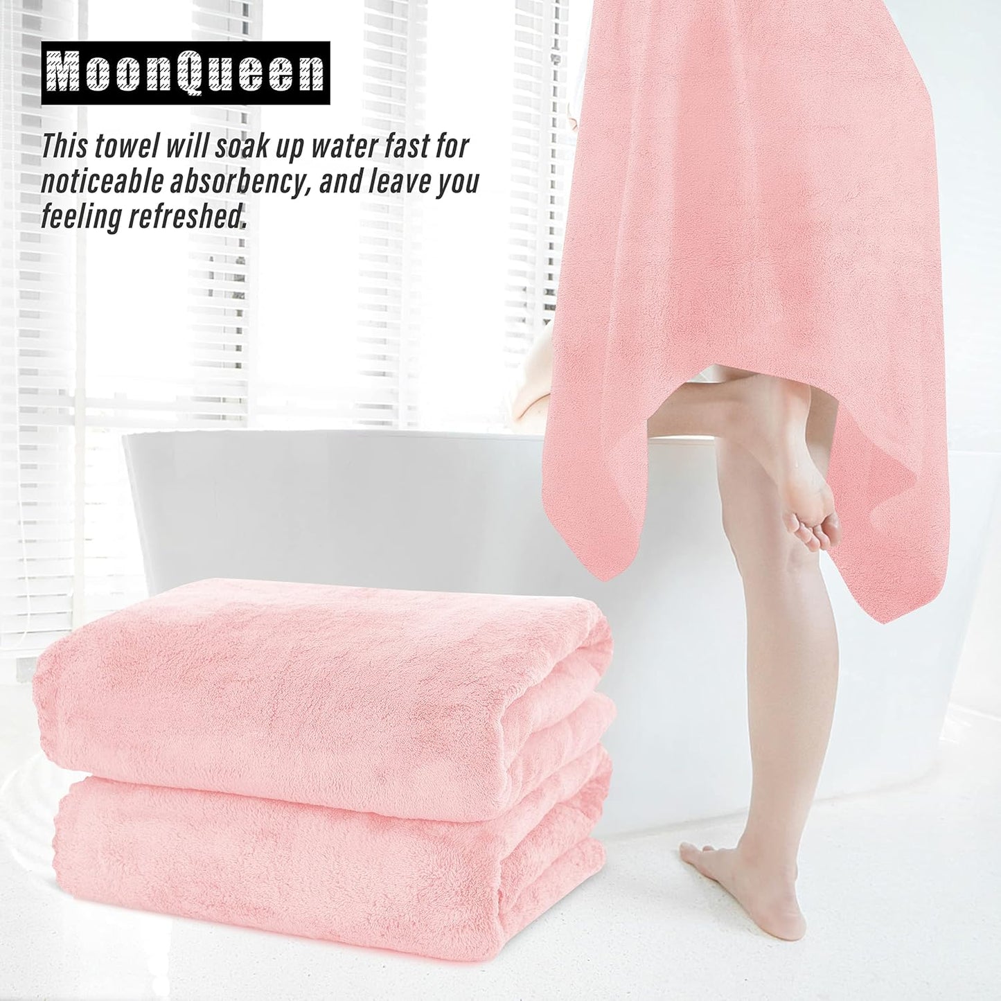 MOONQUEEN 6 Pack Premium Bath Towel Set - Quick Drying - Microfiber Coral Velvet Highly Absorbent Towels - Multipurpose Use as Bath Fitness, Bathroom, Shower, Sports, Yoga Towel (Pink)