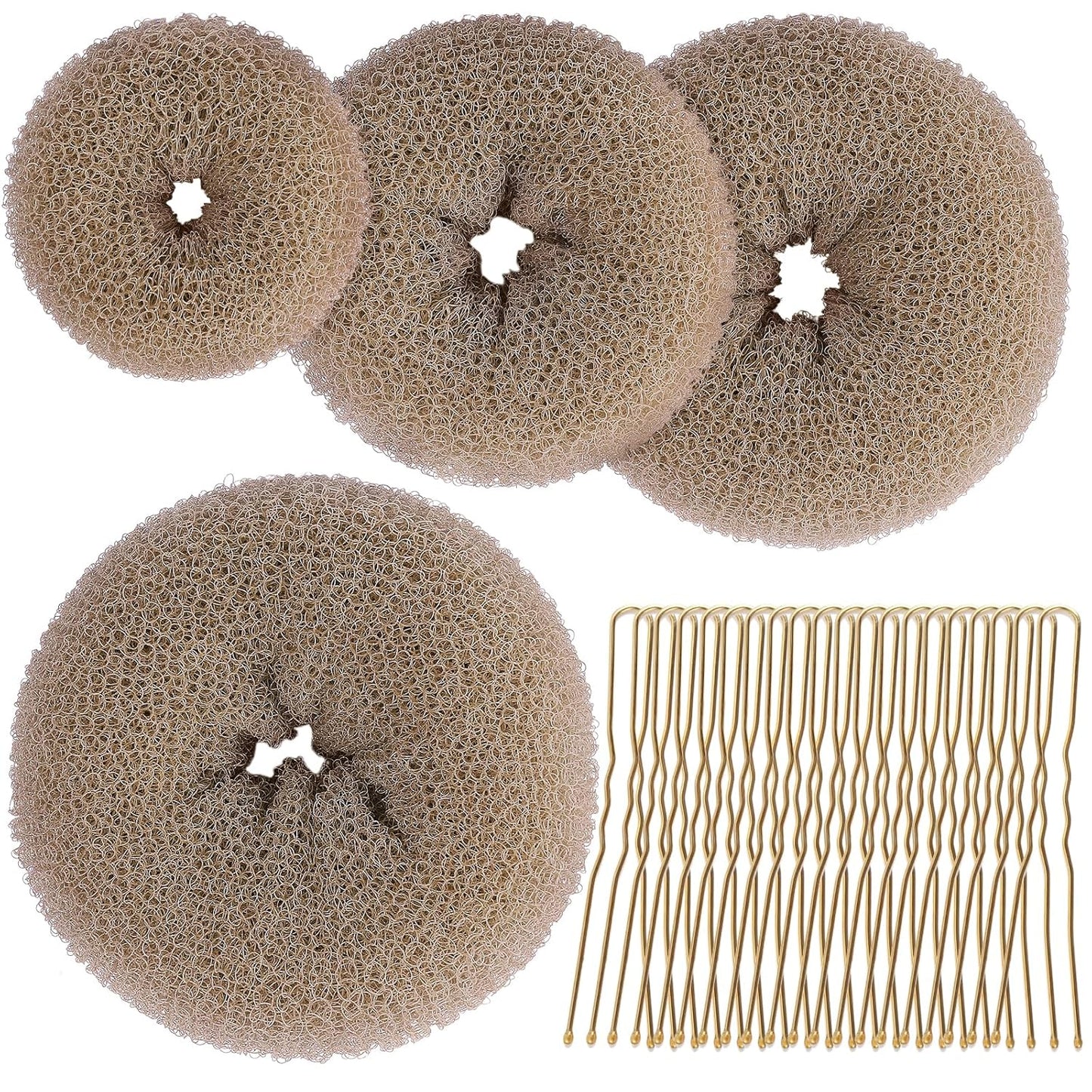 Teenitor Hair Bun Shaper Set, 4Pcs Hair Donut Bun Maker(Extra-large, Large, Medium, Small) with 20 pcs Large Bobby Pins, Tan Brown