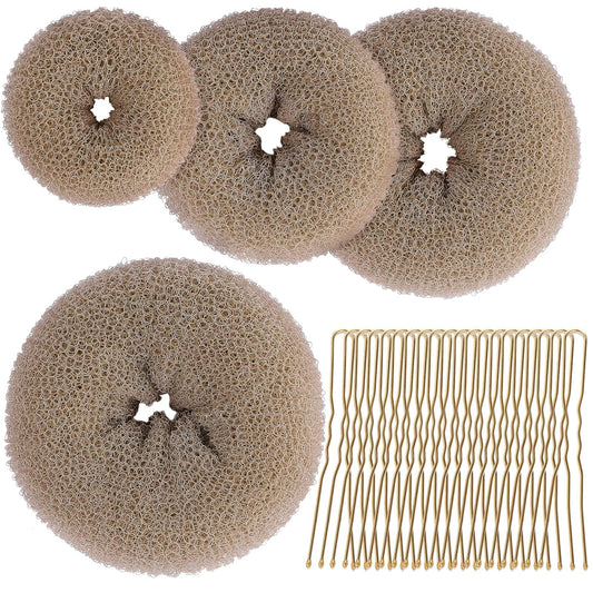 Teenitor Hair Bun Shaper Set, 4Pcs Hair Donut Bun Maker(Extra-large, Large, Medium, Small) with 20 pcs Large Bobby Pins, Tan Brown