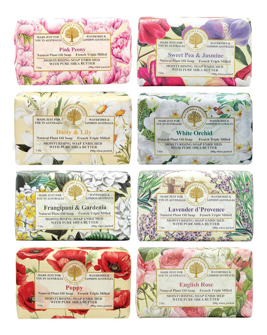 Wavertree & London 8 Bars Assortment - Natural Scented Soap Bars, Floral Assorted 8 Bars Pack, 7oz Moisturizing Natural Soap Bars, French Milled and enriched with Shea Butter