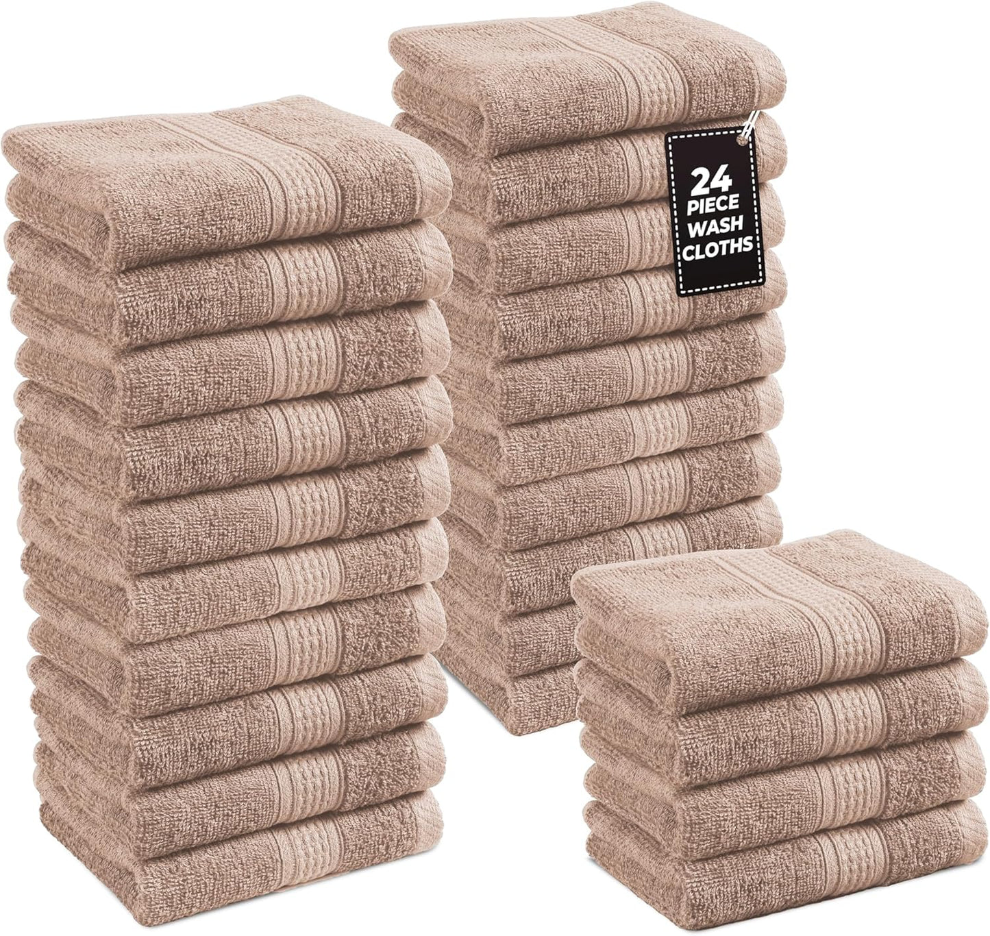 LANE LINEN Washcloths 24 Pack - Spa & Salon Quality - 100% Ring Spun Mercerized Cotton Face Towels - Very Soft & Absorbent Wash Cloths for Body, Beauty, Home, Gym - Fingertip Towels - 13"x13", Taupe
