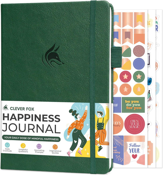 Clever Fox Happiness Notebook – Daily Positivity Journal for Women with Prompts & Positive Quotes – Affirmation & Self Esteem Gifts (Forest Green)